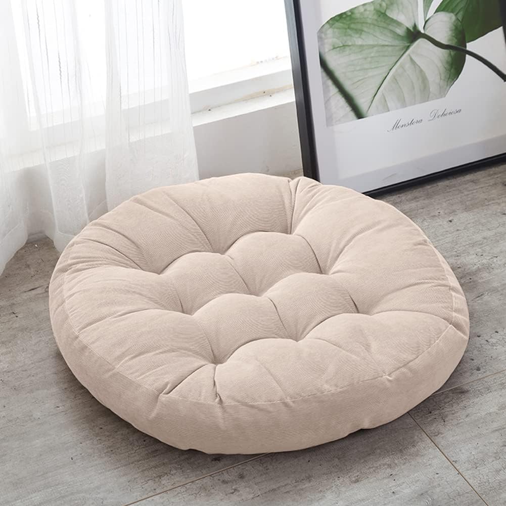 Tiita Round Office Chair Cushions 22x22 Inch Outdoor Seat Pads Set of 2 Throw Floor Pillows for Adults Sitting Patio Garden, Beige
