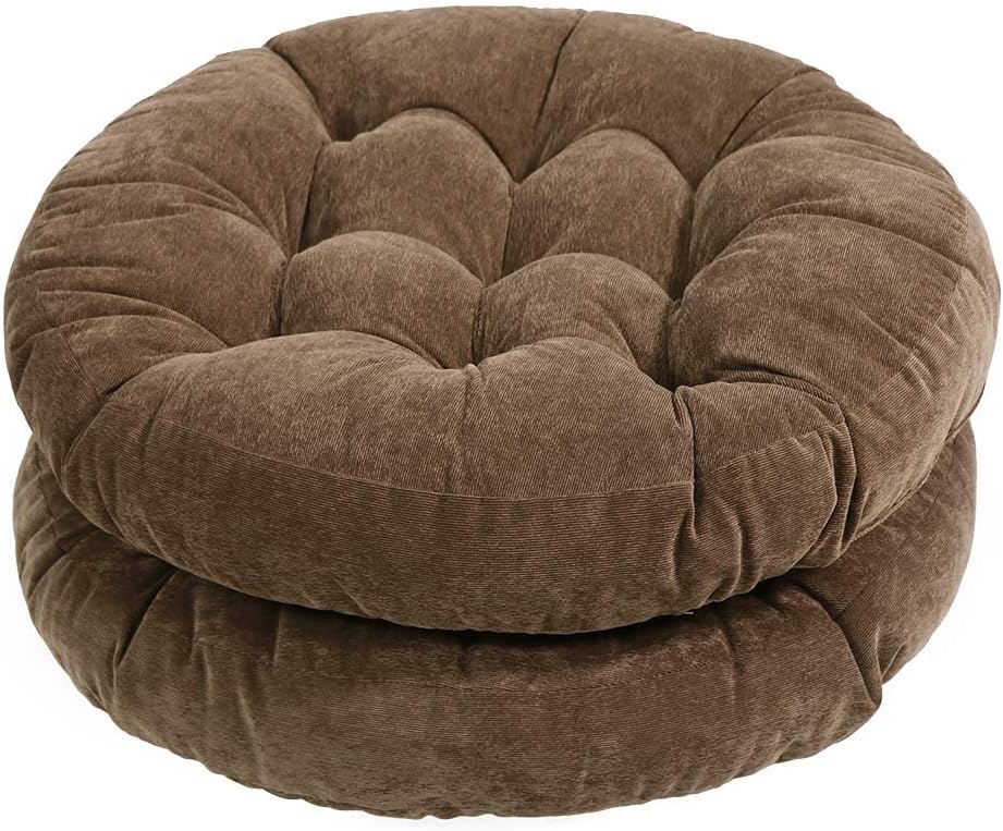 Tiita Round Office Chair Cushions 22x22 Inch Outdoor Seat Pads Set of 2 Throw Floor Pillows for Adults Sitting Patio Garden, Beige