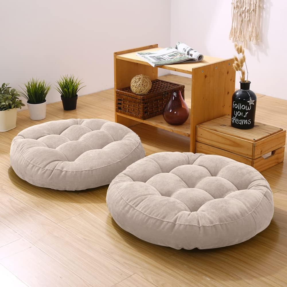 Tiita Round Office Chair Cushions 22x22 Inch Outdoor Seat Pads Set of 2 Throw Floor Pillows for Adults Sitting Patio Garden, Beige