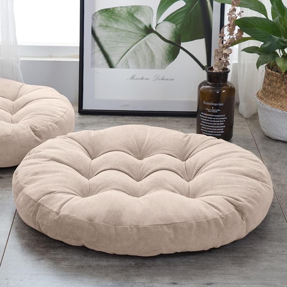 Tiita Round Office Chair Cushions 22x22 Inch Outdoor Seat Pads Set of 2 Throw Floor Pillows for Adults Sitting Patio Garden, Beige