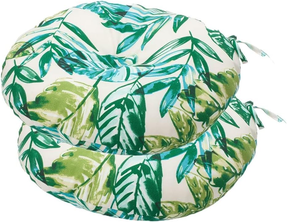 Bistro Chair Cushions 15 inch,Set of 2,Tufted Round Chair Cushions with Ties,15"x15"x4",Water Resistant Round Seat Cushion for Barstool Chairs,Patio Garden Kitchen Outdoor Furniture(Butterfly Flower)