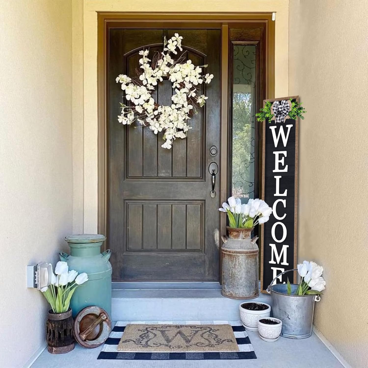 3D Outdoor Welcome Sign for Front Porch Standing 45"X9" Wood Frame Large Vertical Tall Leaner Welcome Signs Decor for Rustic Farmhouse Outside Home Front Door Decorations(Wood Black)
