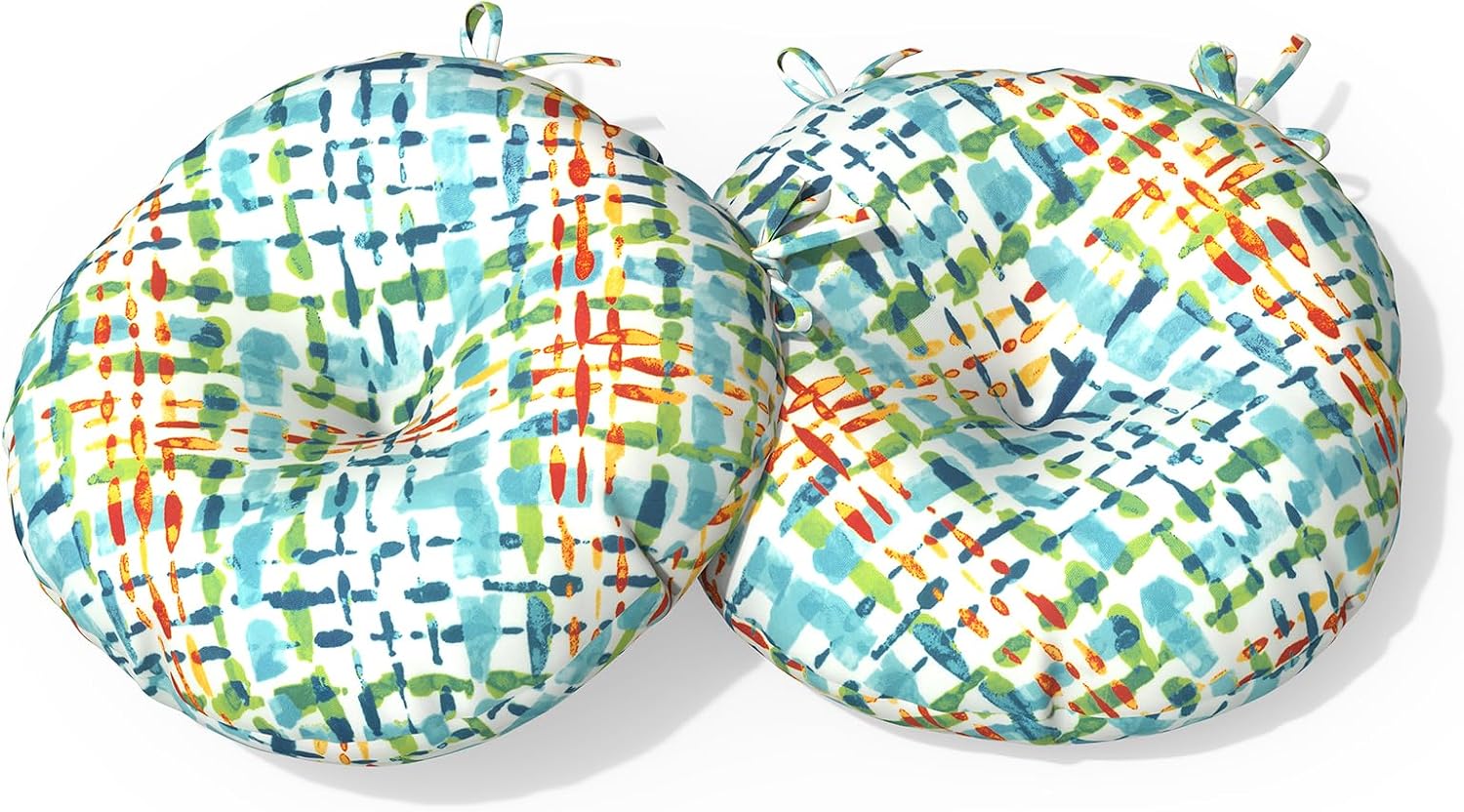 Outdoor Bistro Chair Cushion with Ties, Tufted Patio Chair Cushions Set of 2, Round Seat Cushion 15”x15”x4” for Home Garden Balcony Office Porch Lawn Deck, Paisley Multi