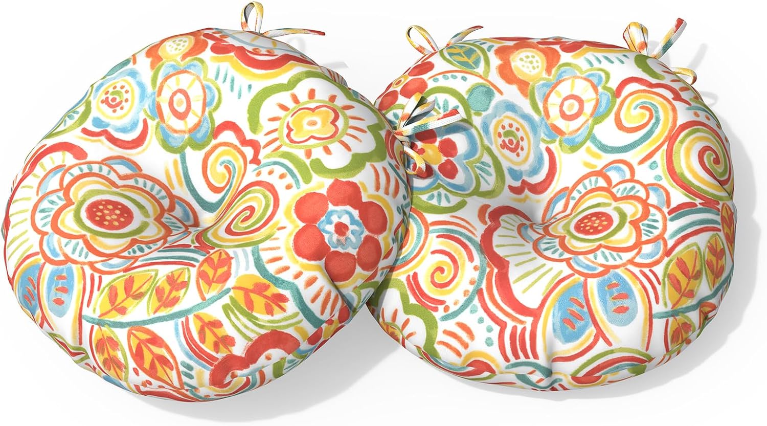 Outdoor Bistro Chair Cushion with Ties, Tufted Patio Chair Cushions Set of 2, Round Seat Cushion 15”x15”x4” for Home Garden Balcony Office Porch Lawn Deck, Paisley Multi