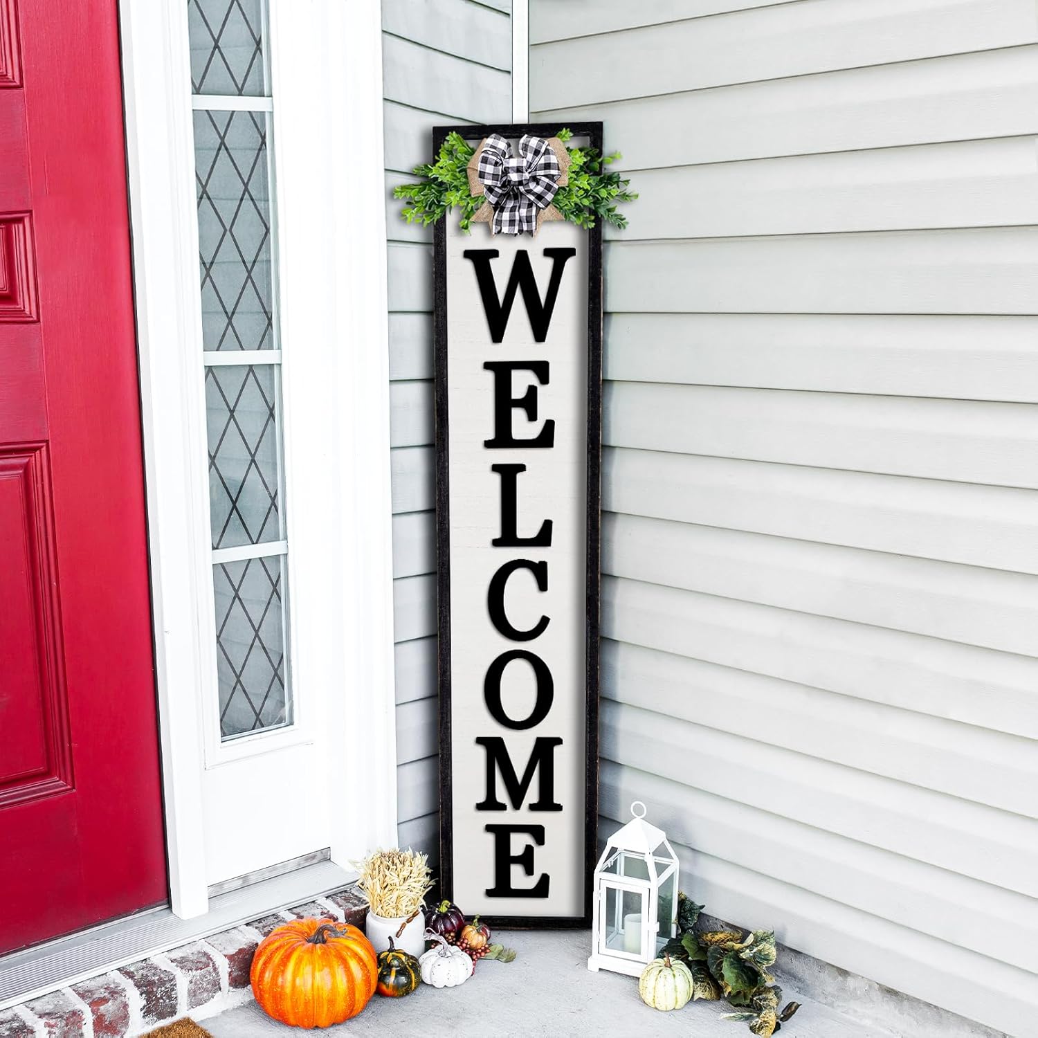 3D Outdoor Welcome Sign for Front Porch Standing 45"X9" Wood Frame Large Vertical Tall Leaner Welcome Signs Decor for Rustic Farmhouse Outside Home Front Door Decorations(Wood Black)