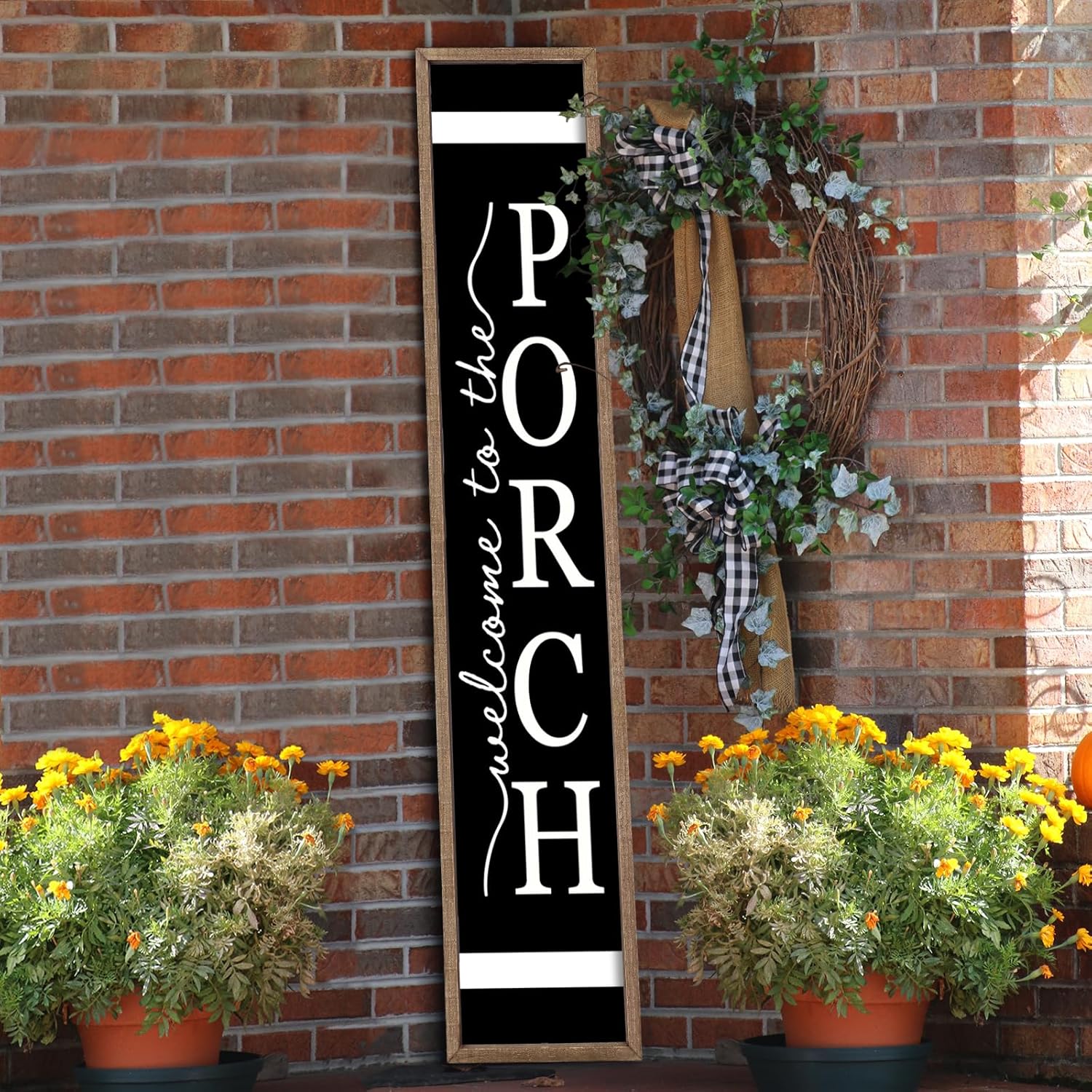 Outdoor Welcome Sign for Front Porch Standing 45"×9" Tall Wood Frame Vertical Leaner farmhouse Outside Rustic Large Welcome Sign for Front Door Home Decorations (Black)
