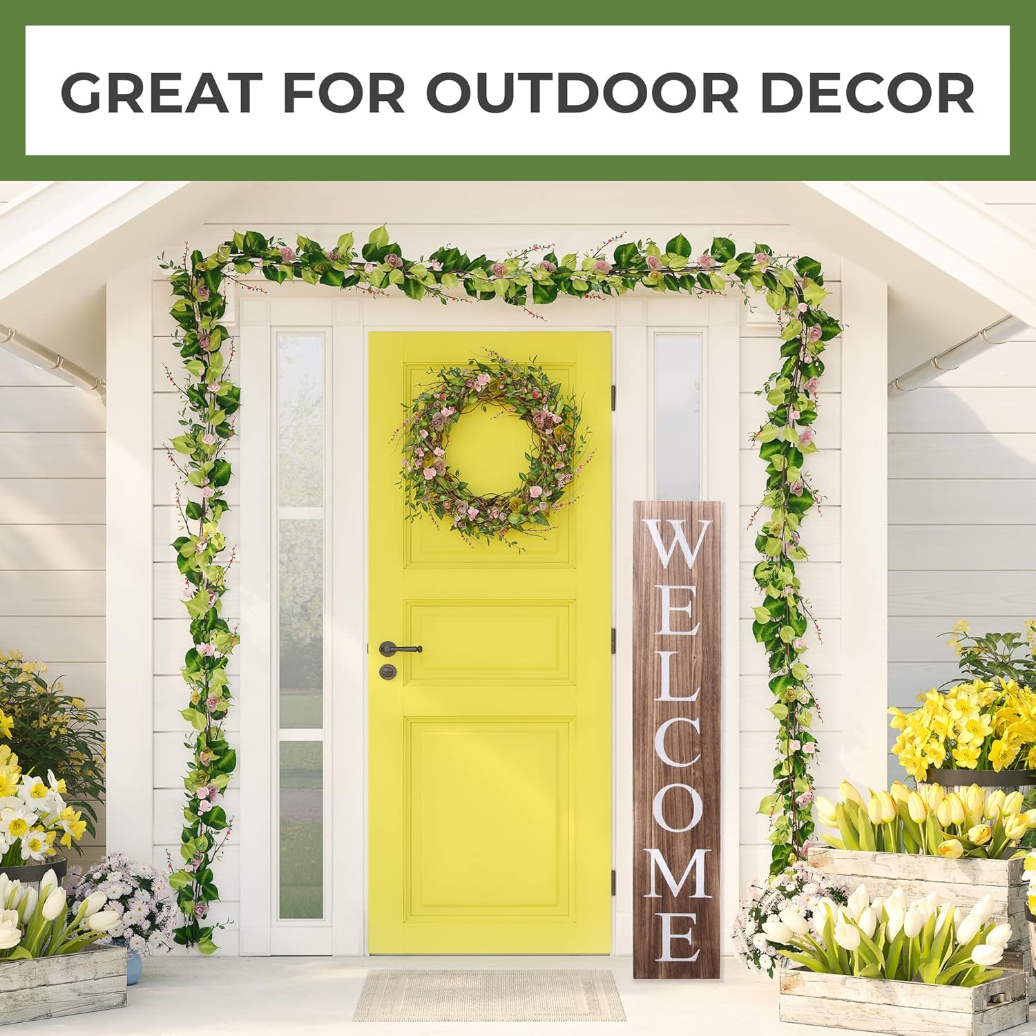 ALBEN Premium Extra Large Welcome Sign for Front Door Porch – 5 Feet Tall (58" x 11") Standing Vertical Wooden Sign, Indoor Home Decor Wall Decorations (Brown)