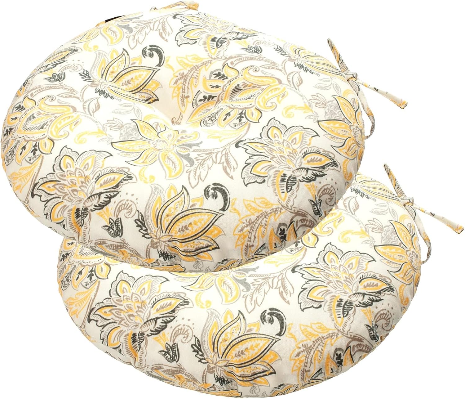 Bistro Chair Cushions 15 inch,Set of 2,Tufted Round Chair Cushions with Ties,15"x15"x4",Water Resistant Round Seat Cushion for Barstool Chairs,Patio Garden Kitchen Outdoor Furniture(Butterfly Flower)