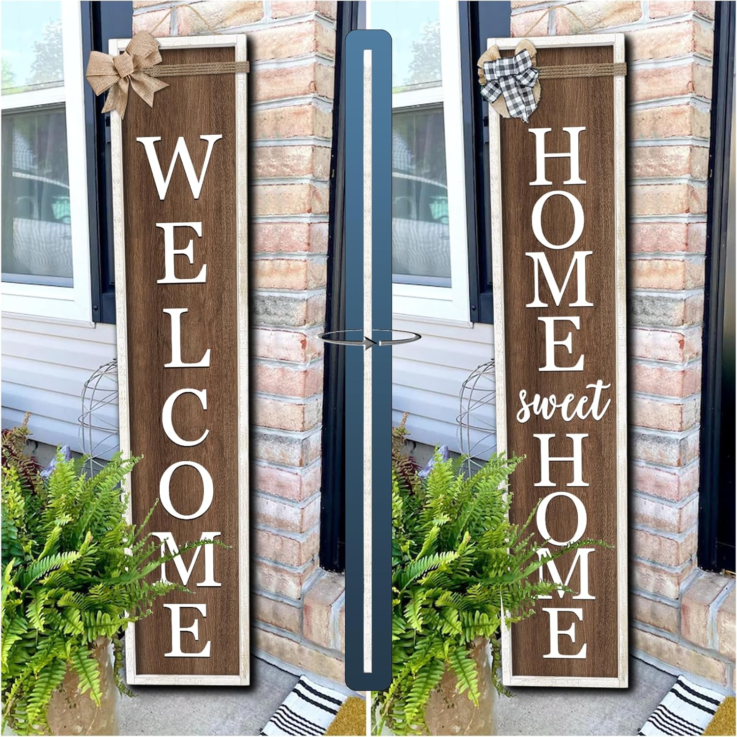 Outdoor Welcome Sign for Front Porch Standing Large 2 Sided 45"X9" Wooden Frame Tall Vertical Leaner Long Home Sweet Home Front Door Sign for Rustic Outside Farmhouse Modern Decor (Wood White)