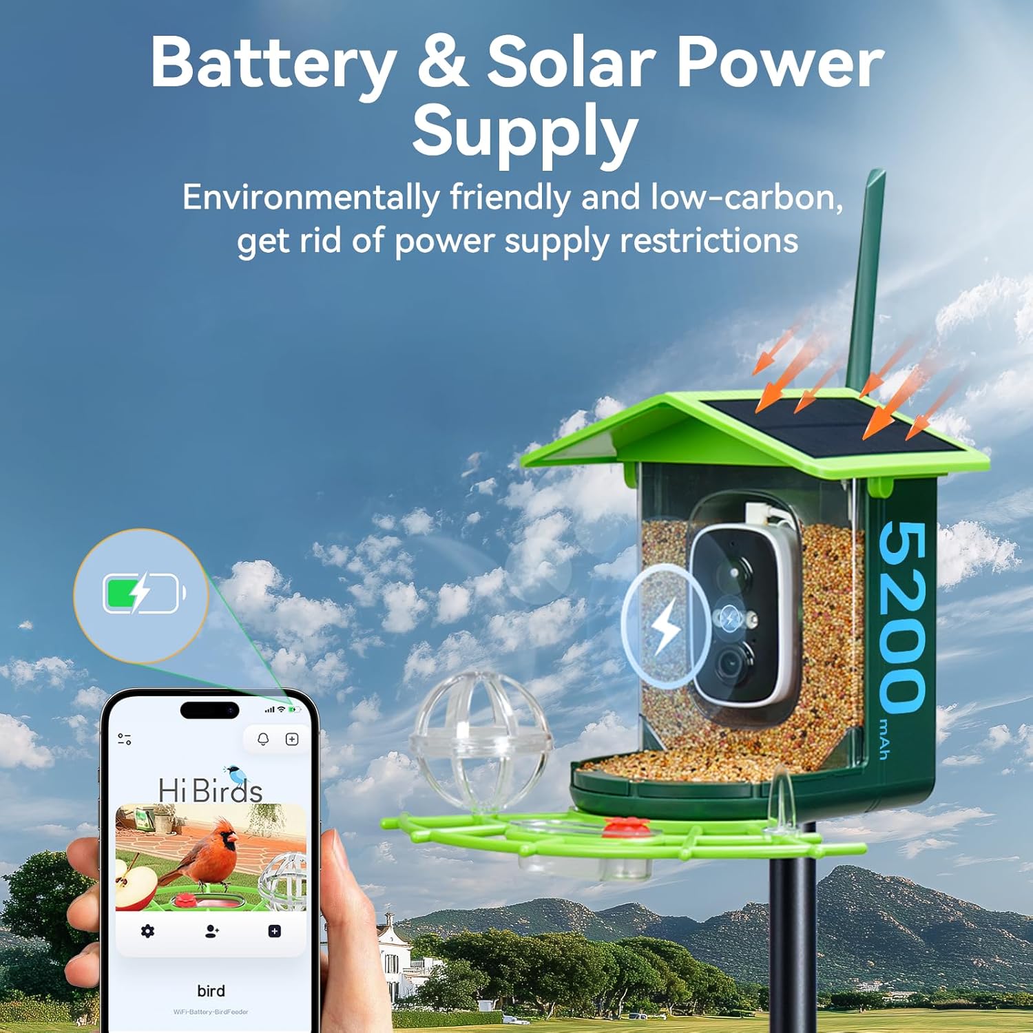 Bird Feeder with Camera and 75 Inch Pole&32GB SD Card, AI Birds Species, Smart Birds Camera Feeder Solar Powered, 2K HD Video, Instant Arrival Alerts&Notification, Ideal Gift for Bird Lovers