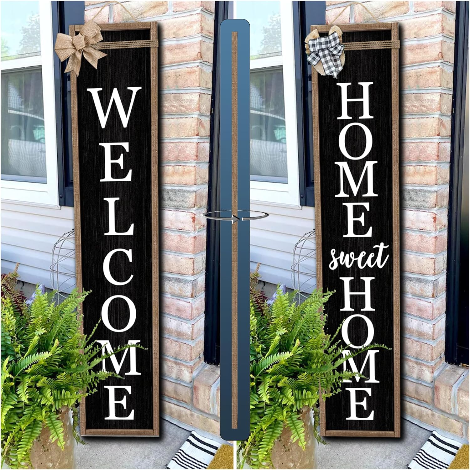 Outdoor Welcome Sign for Front Porch Standing Large 2 Sided 45"X9" Wooden Frame Tall Vertical Leaner Long Home Sweet Home Front Door Sign for Rustic Outside Farmhouse Modern Decor (Wood White)