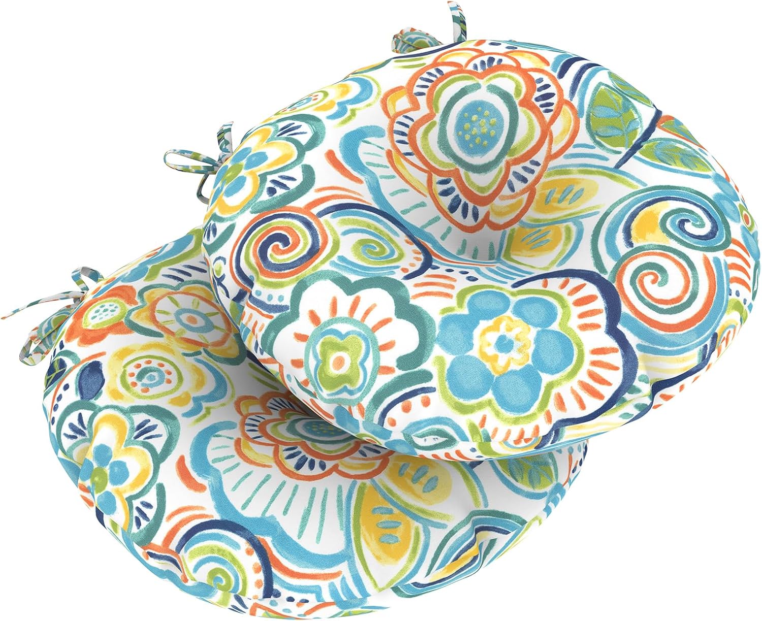 LVTXIII Outdoor Seat Cushions Patio Chair Pads with Ties, Round Bistro Chair Cushions for Home Office and Patio Garden Furniture Decoration 15"x15"x4", Set of 2, Pebble Blue