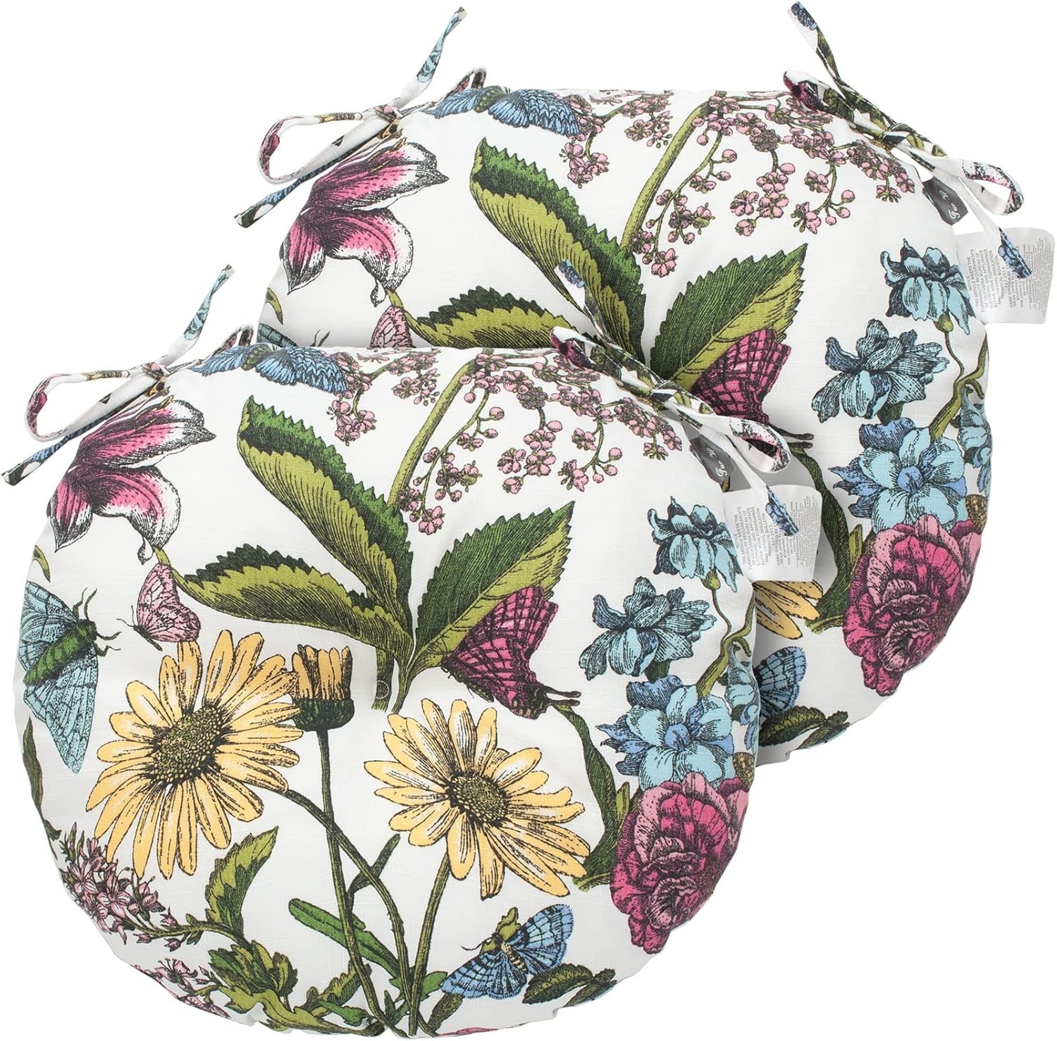 Bistro Chair Cushions 15 inch,Set of 2,Tufted Round Chair Cushions with Ties,15"x15"x4",Water Resistant Round Seat Cushion for Barstool Chairs,Patio Garden Kitchen Outdoor Furniture(Butterfly Flower)