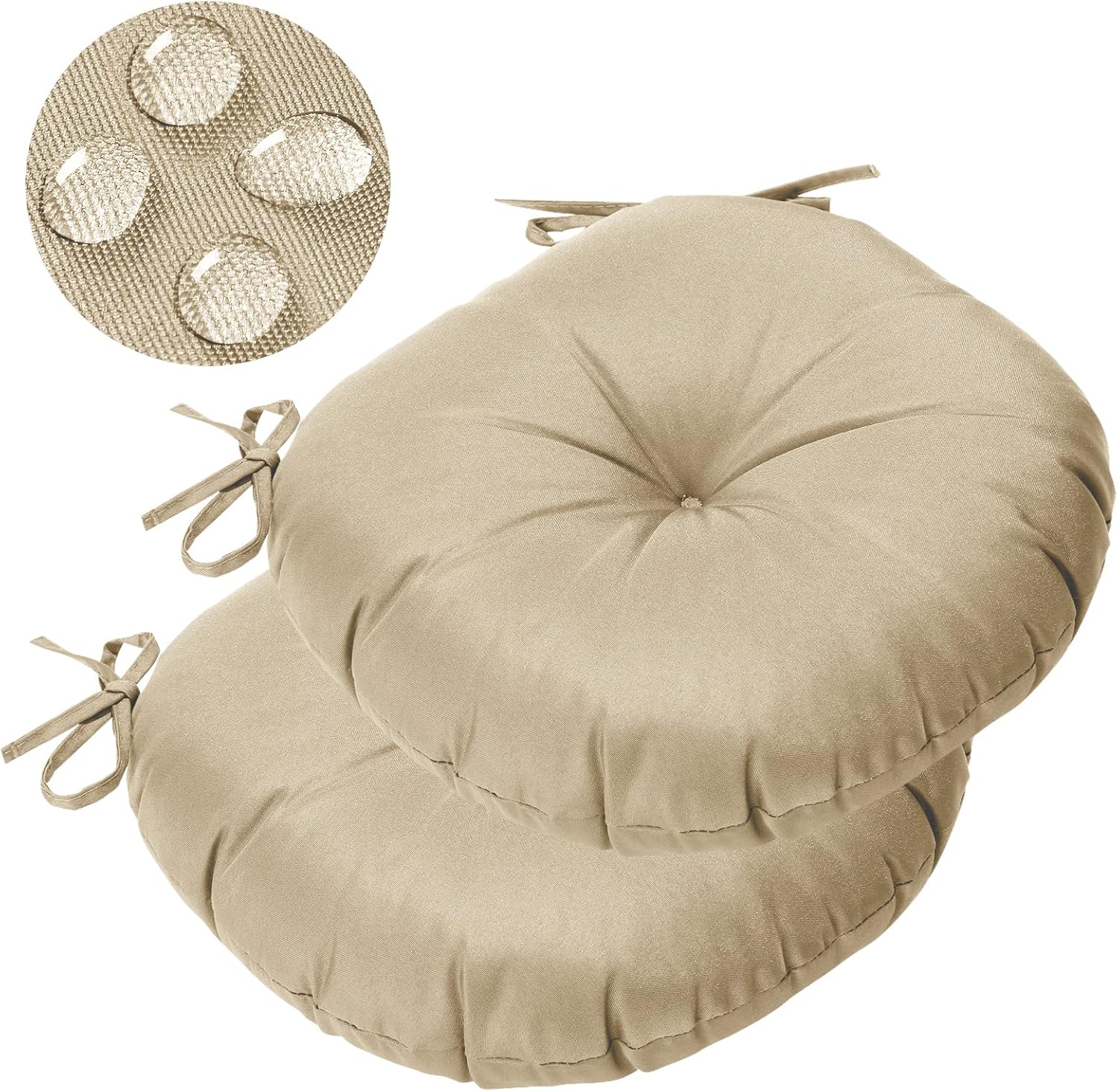 GUEGLSA Outdoor Tufted Round Cushions 15 inch, Waterproof Bistro Chair Cushions 15"x15"x3", Circular Seat Pads with Ties for Patio Garden, Set of 2, Red