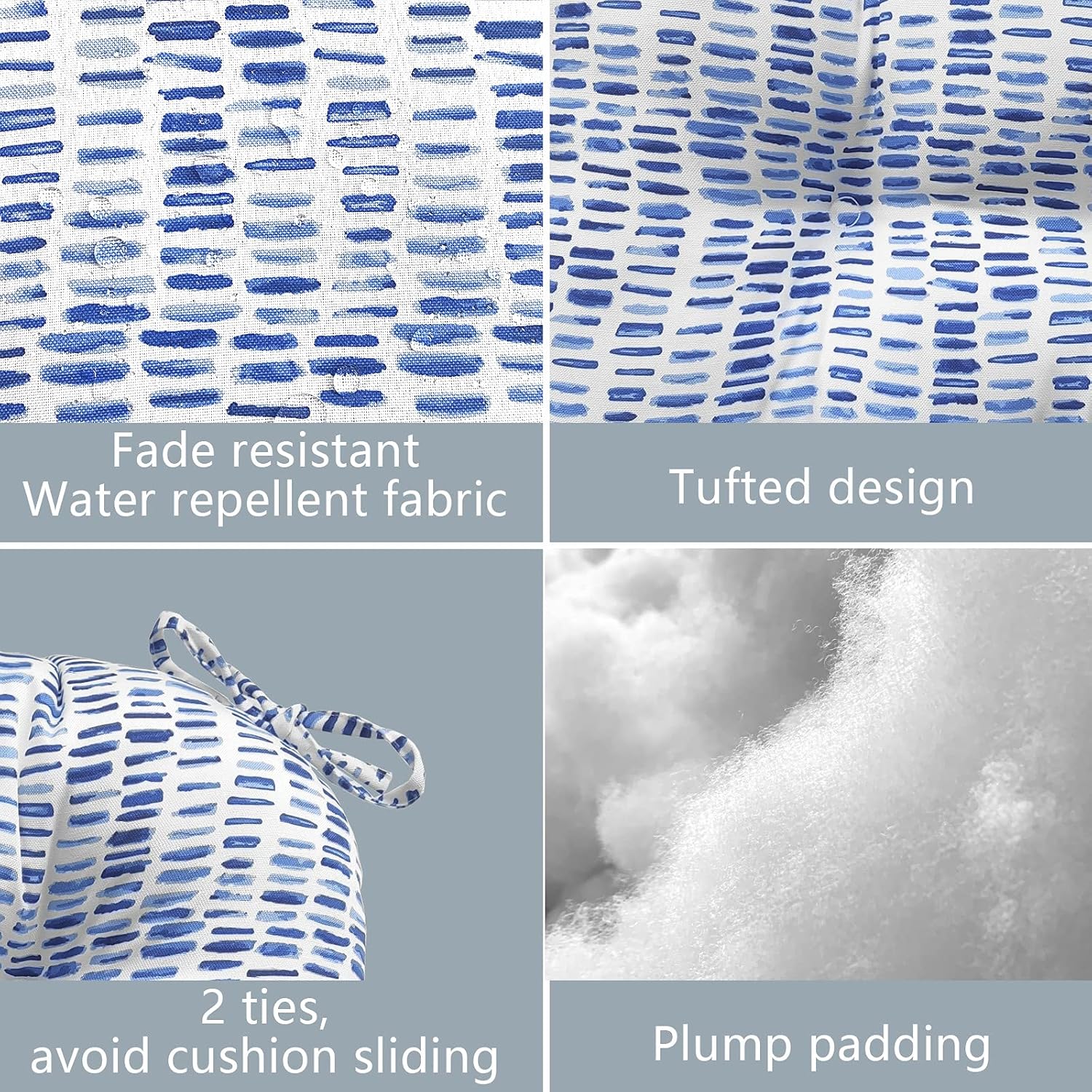 LVTXIII Outdoor Seat Cushions Patio Chair Pads with Ties, Round Bistro Chair Cushions for Home Office and Patio Garden Furniture Decoration 15"x15"x4", Set of 2, Pebble Blue