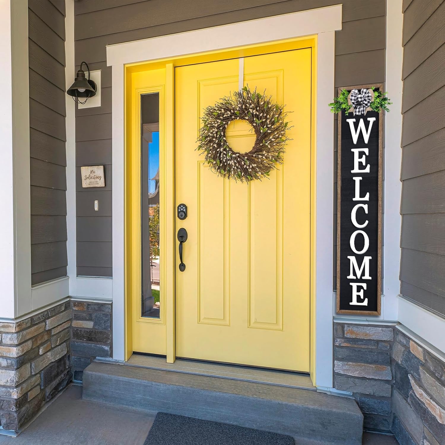 3D Outdoor Welcome Sign for Front Porch Standing 45"X9" Wood Frame Large Vertical Tall Leaner Welcome Signs Decor for Rustic Farmhouse Outside Home Front Door Decorations(Wood Black)