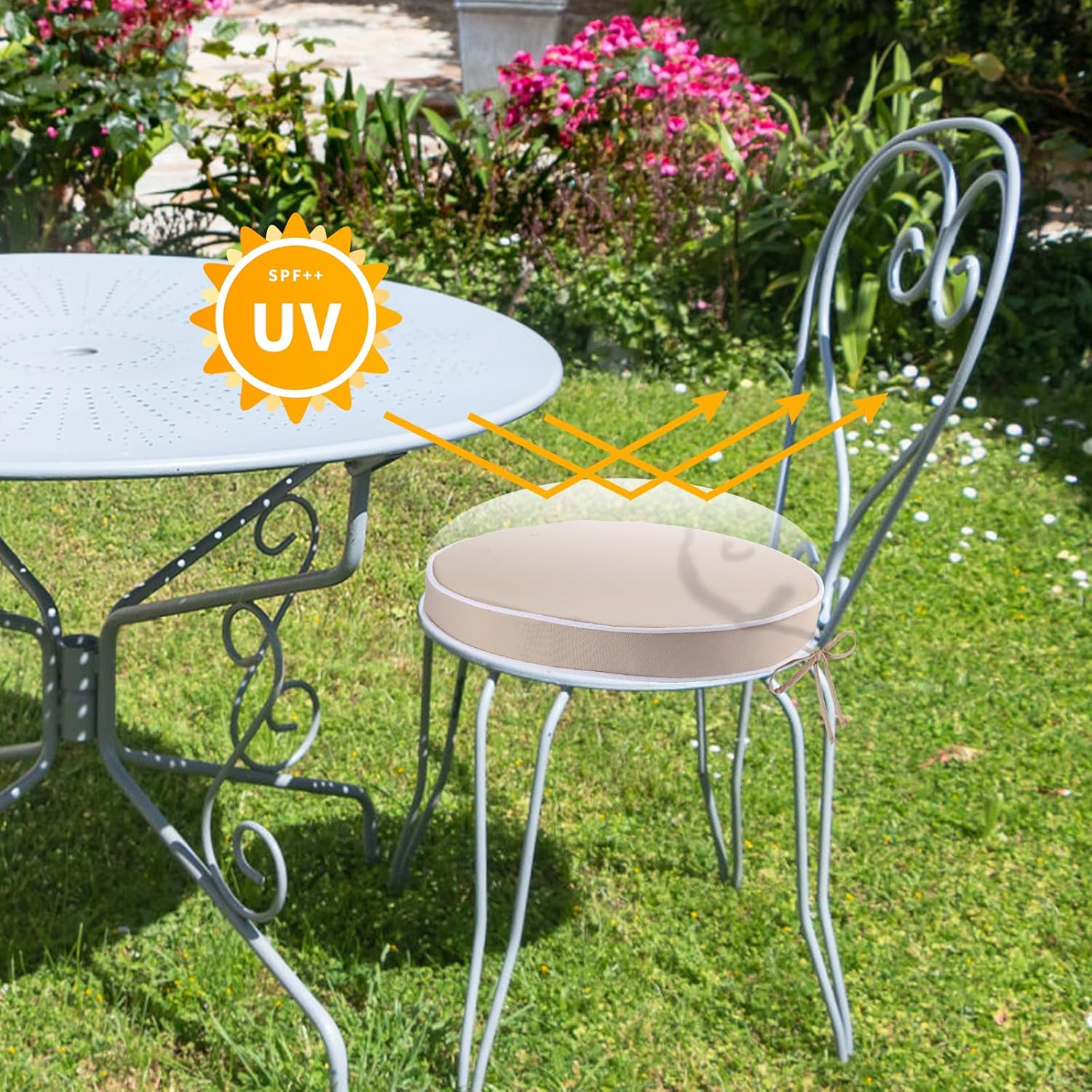 Outdoor Diameter 16 Inch Round Bistro Chair Cushion, Waterproof & Fade-Resistant Circular Seat Pad with Ties for Patio Furniture, Set of 2, Khaki