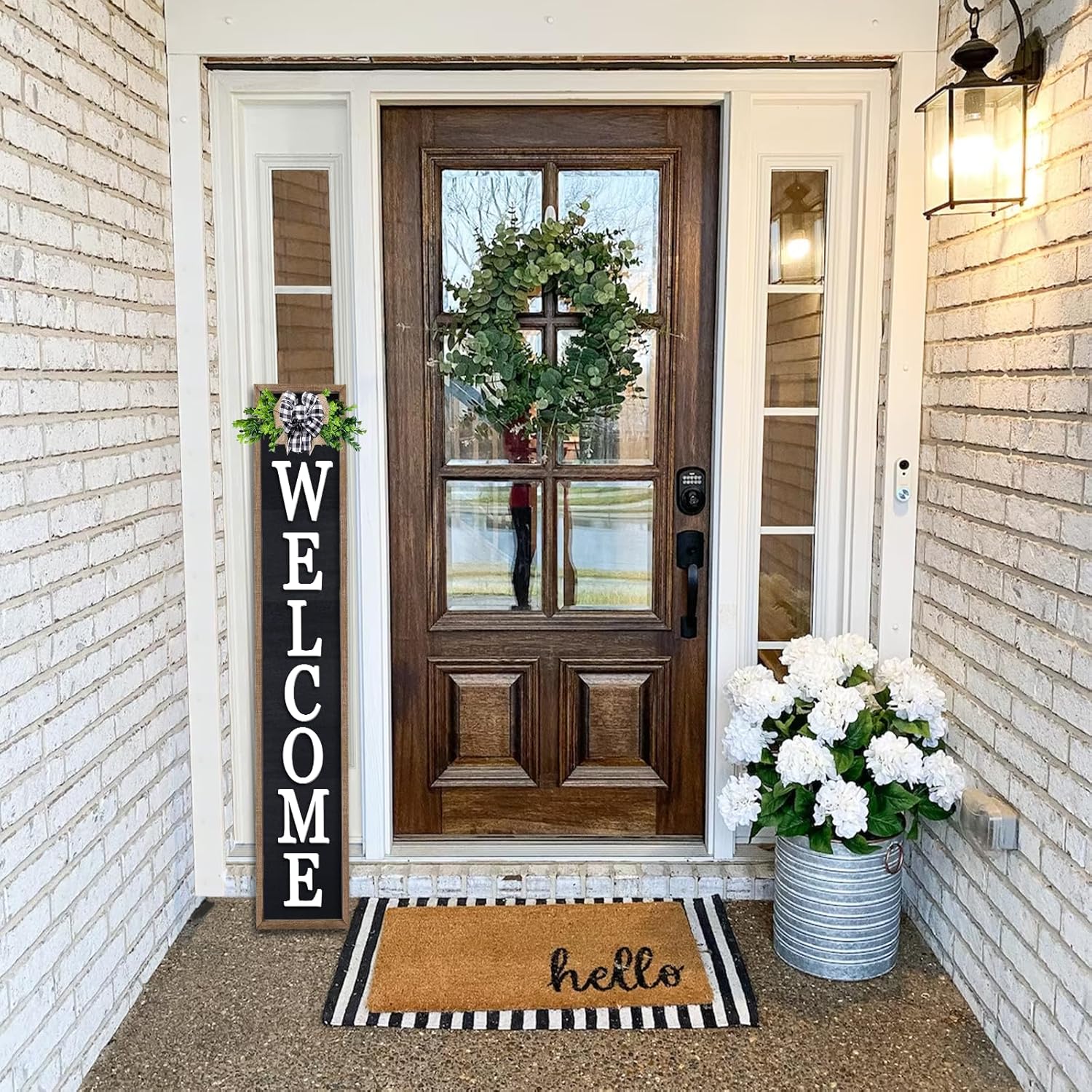 3D Outdoor Welcome Sign for Front Porch Standing 45"X9" Wood Frame Large Vertical Tall Leaner Welcome Signs Decor for Rustic Farmhouse Outside Home Front Door Decorations(Wood Black)