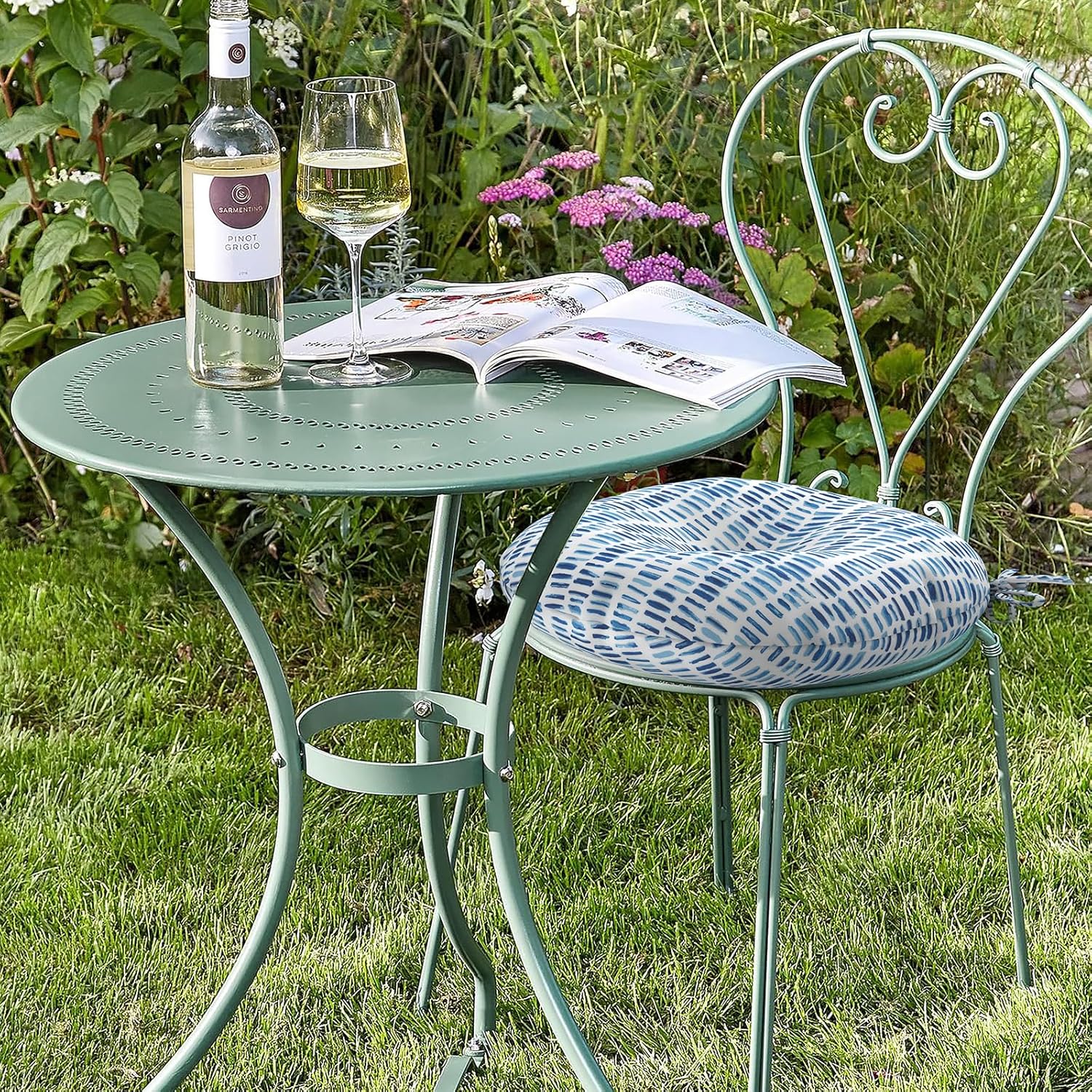 LVTXIII Outdoor Seat Cushions Patio Chair Pads with Ties, Round Bistro Chair Cushions for Home Office and Patio Garden Furniture Decoration 15"x15"x4", Set of 2, Pebble Blue
