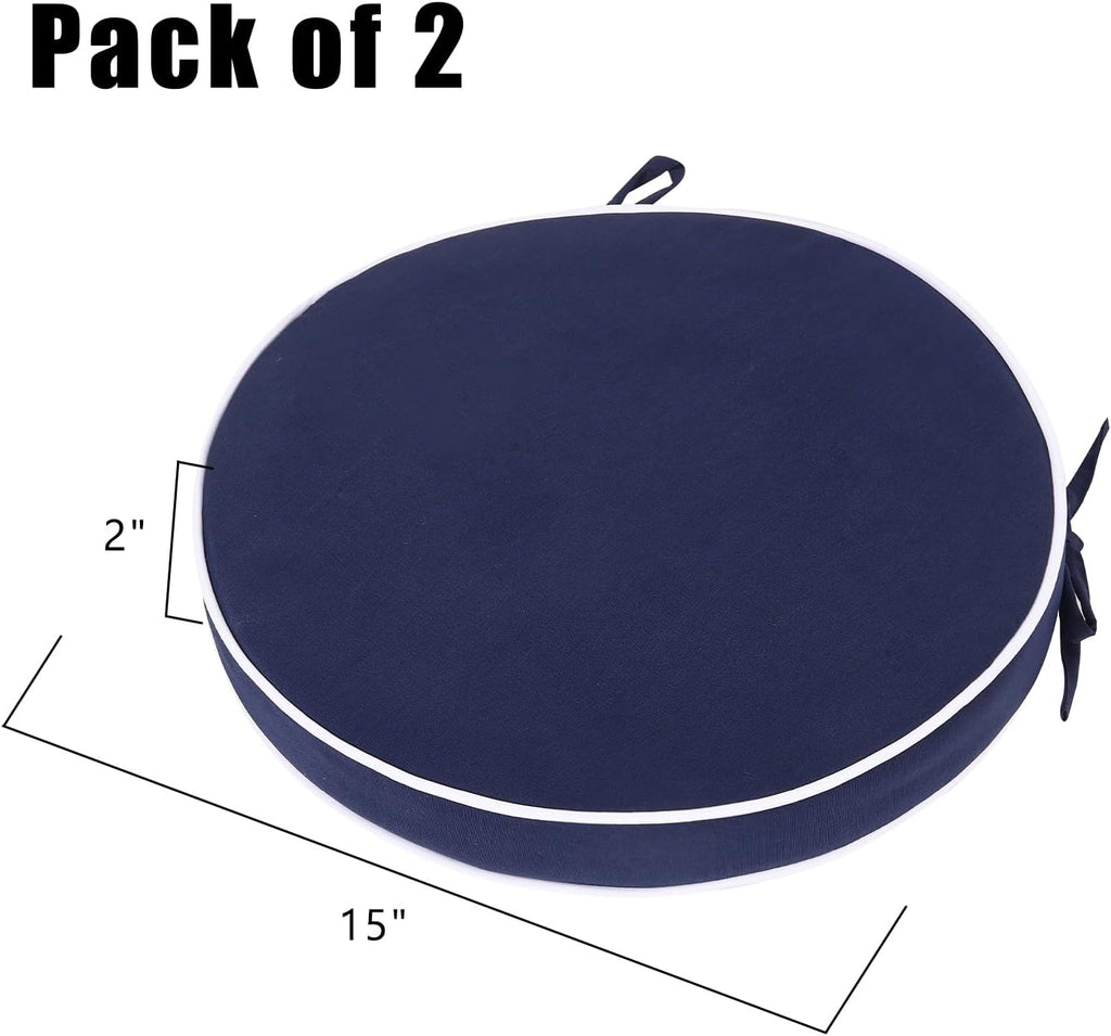 Outdoor Bistro Chair Cushions Set of 2, Waterproof 15 inch Round Seat Cushions with Ties for Patio Deck Furniture