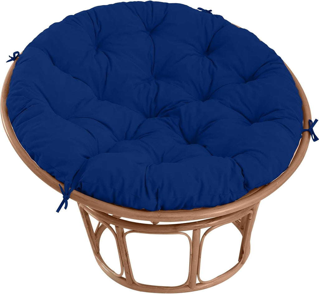 Papasan Chair Cushion Outdoor, Round Papasan Cushion Indoor with Ties, Waterproof Circle Seat Pad for Porch Patio Garden, 45 in Navy, Cushion Only