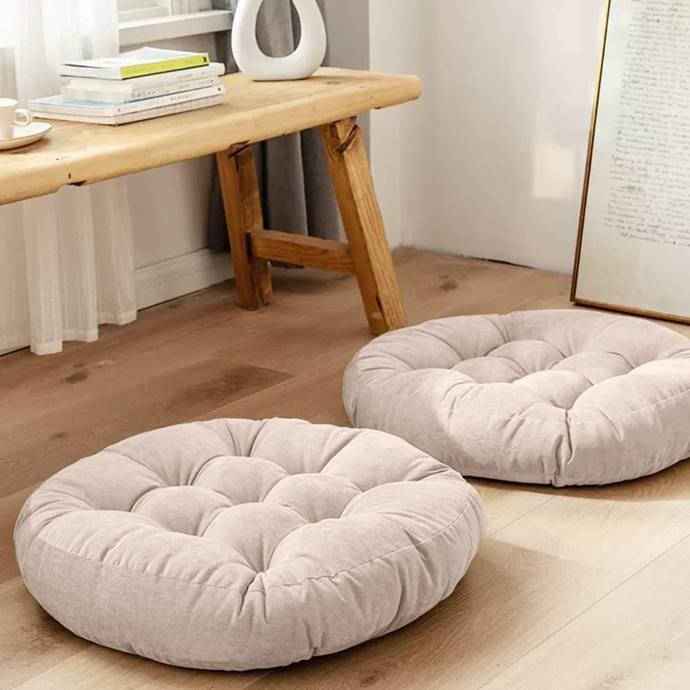 Tiita Round Office Chair Cushions 22x22 Inch Outdoor Seat Pads Set of 2 Throw Floor Pillows for Adults Sitting Patio Garden, Beige