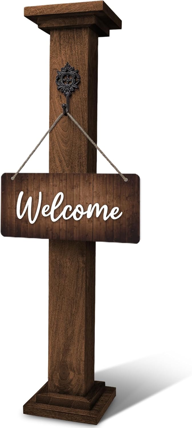 Wooden Porch Sign, Wreath Post - 42.5" Welcome Sign Post for Front Porch Decor - Handmade from Durable Mango Wood - Front Door Wreath Holder - Stand for Welcome Home Signs - Front Door Decor