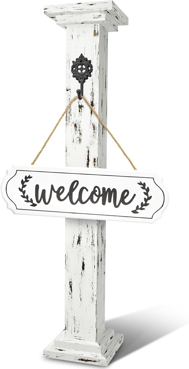 Wooden Porch Sign, Wreath Post - 42.5" Welcome Sign Post for Front Porch Decor - Handmade from Durable Mango Wood - Front Door Wreath Holder - Stand for Welcome Home Signs - Front Door Decor