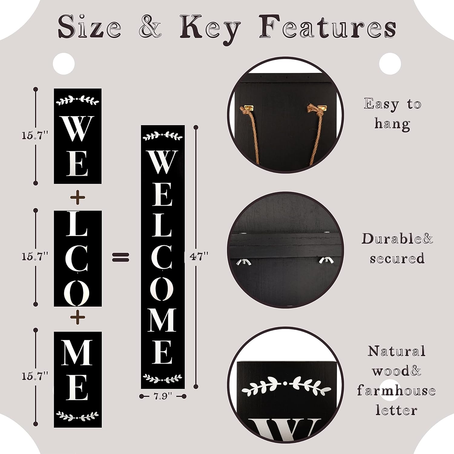 Welcome Sign for Front Porch Standing, Interchangeable Wooden Sign with 5 Designed Double-Sided Icons for Front Door, All Seasonal Farmhouse Rustic Modern Porch Decor for Fall Harvest