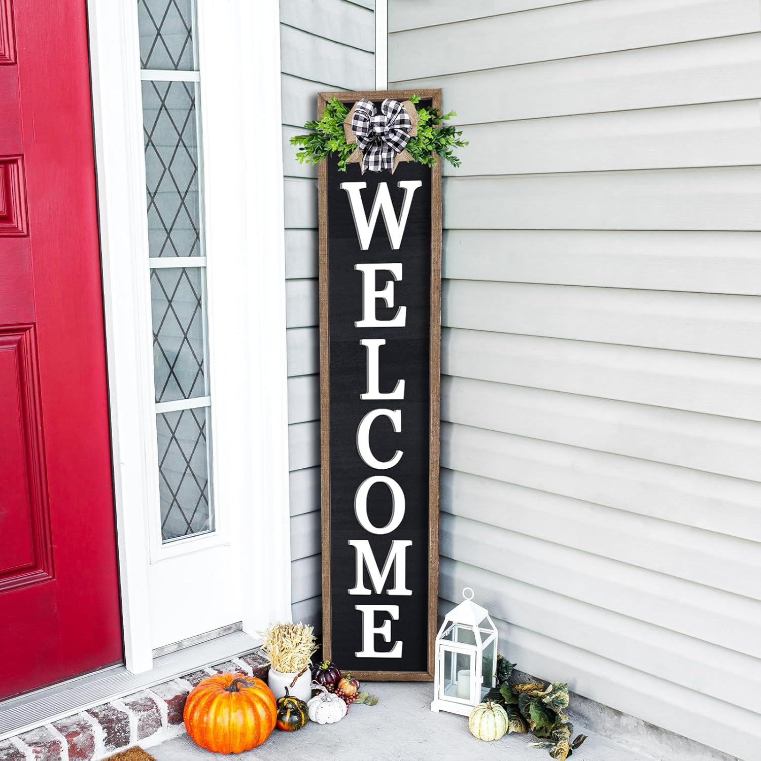 3D Outdoor Welcome Sign for Front Porch Standing 45"X9" Wood Frame Large Vertical Tall Leaner Welcome Signs Decor for Rustic Farmhouse Outside Home Front Door Decorations (Wood White)