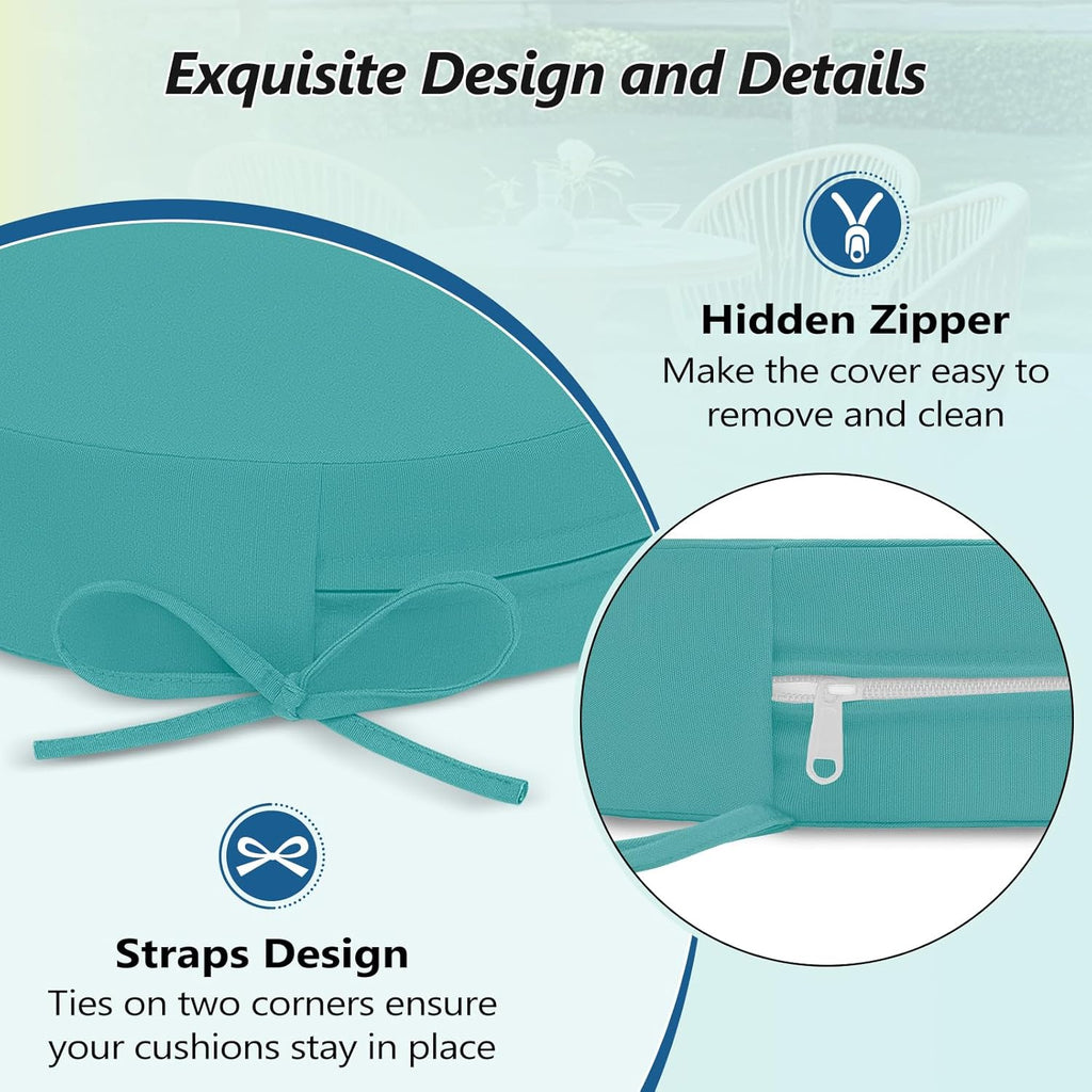 Wellsin Outdoor Bistro Chair Cushions, 3-Layer Waterproof Round Outdoor Cushions with Removable Covers, Outdoor Chair Cushions Set of 2, 15x15x3 Inch, Teal