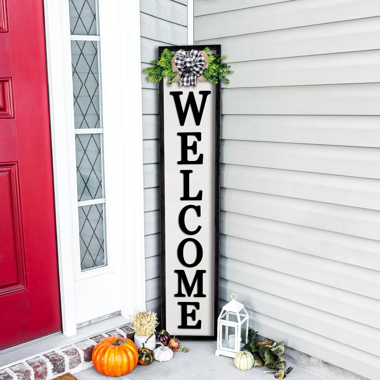 3D Outdoor Welcome Sign for Front Porch Standing 45"X9" Wood Frame Large Vertical Tall Leaner Welcome Signs Decor for Rustic Farmhouse Outside Home Front Door Decorations (Wood White)