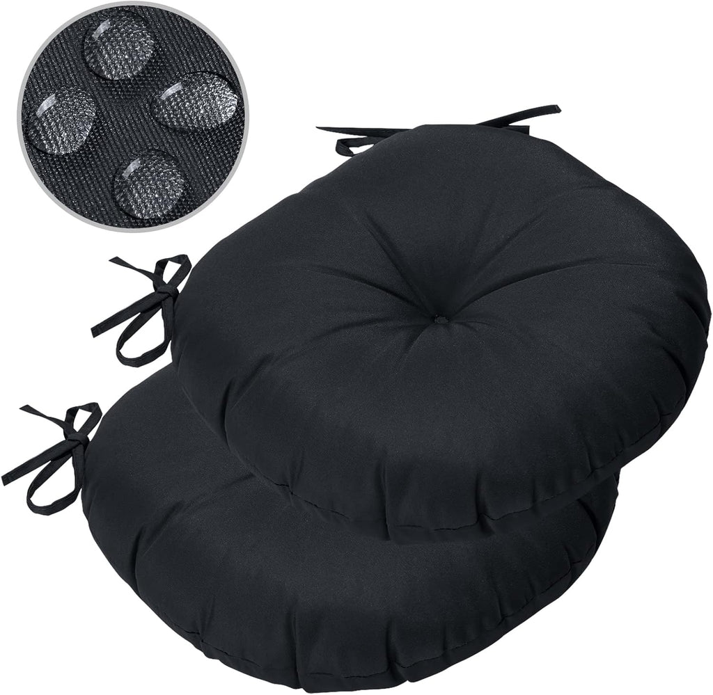 GUEGLSA Outdoor Tufted Round Cushions 15 inch, Waterproof Bistro Chair Cushions 15"x15"x3", Circular Seat Pads with Ties for Patio Garden, Set of 2, Red