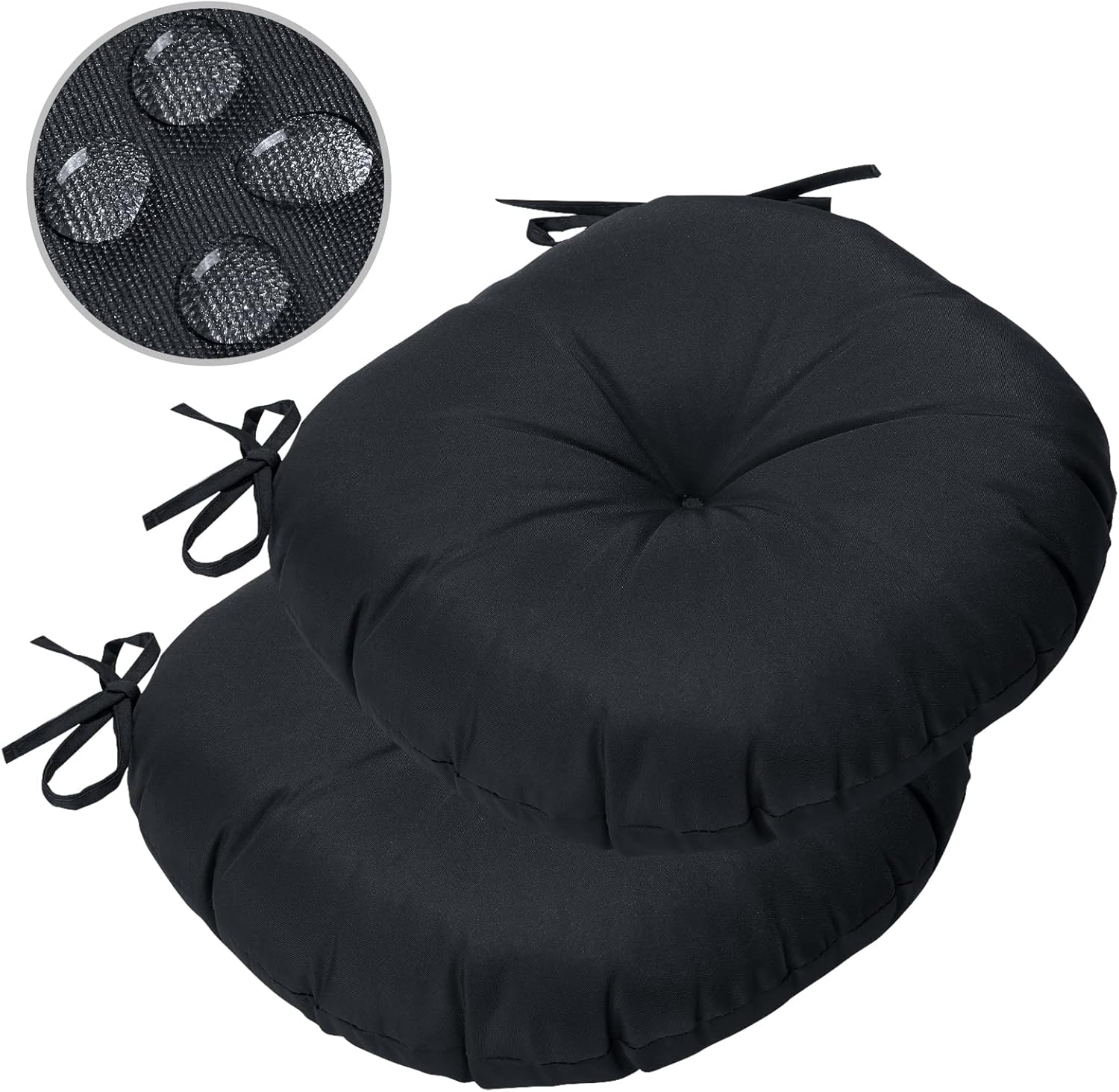 GUEGLSA Outdoor Tufted Round Cushions 15 inch, Waterproof Bistro Chair Cushions 15"x15"x3", Circular Seat Pads with Ties for Patio Garden, Set of 2, Red