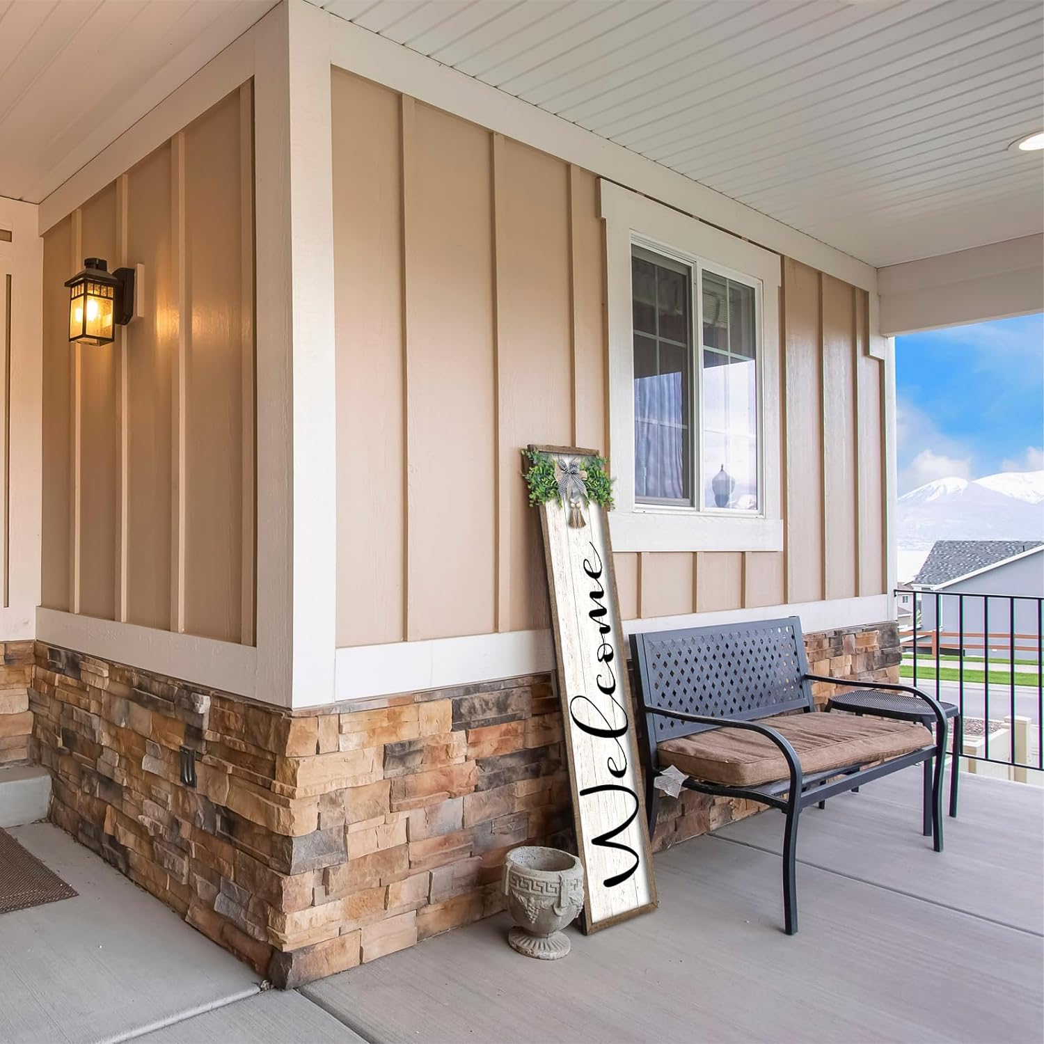 Welcome Sign for Front Porch Standing 45"X9" Large Outdoor Decor Rustic Vertical Leaner Wood Frame Porch Tall Welcome Signs for Farmhouse Outside Front Door Decorations (Wood White)