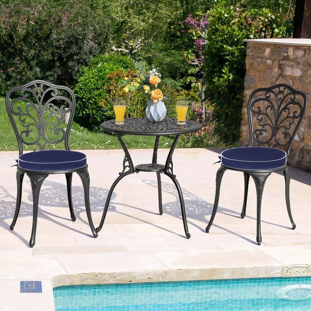 Outdoor Bistro Chair Cushions Set of 2, Waterproof 15 inch Round Seat Cushions with Ties for Patio Deck Furniture