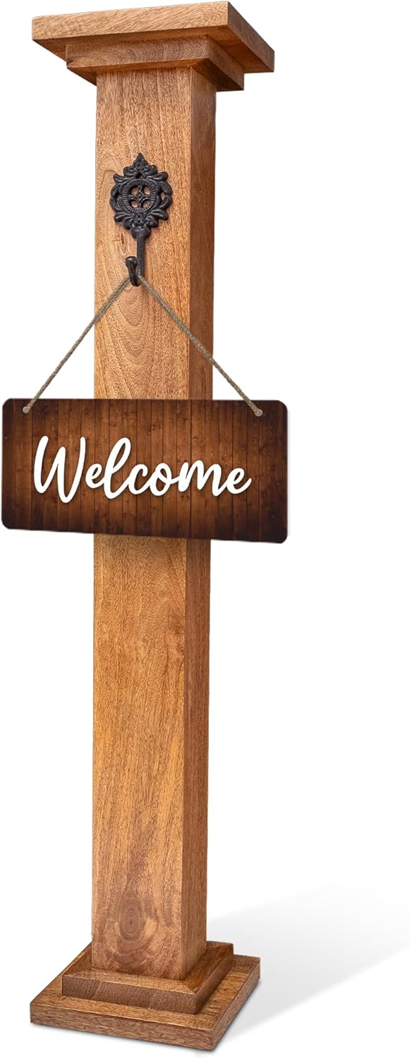 Wooden Porch Sign, Wreath Post - 42.5" Welcome Sign Post for Front Porch Decor - Handmade from Durable Mango Wood - Front Door Wreath Holder - Stand for Welcome Home Signs - Front Door Decor