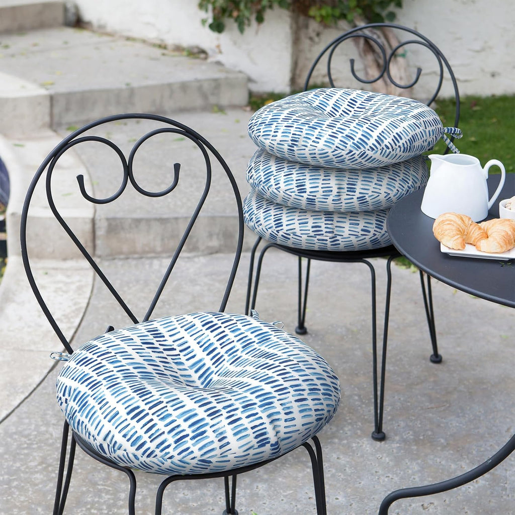 LVTXIII Outdoor Seat Cushions Patio Chair Pads with Ties, Round Bistro Chair Cushions for Home Office and Patio Garden Furniture Decoration 15"x15"x4", Set of 2, Pebble Blue