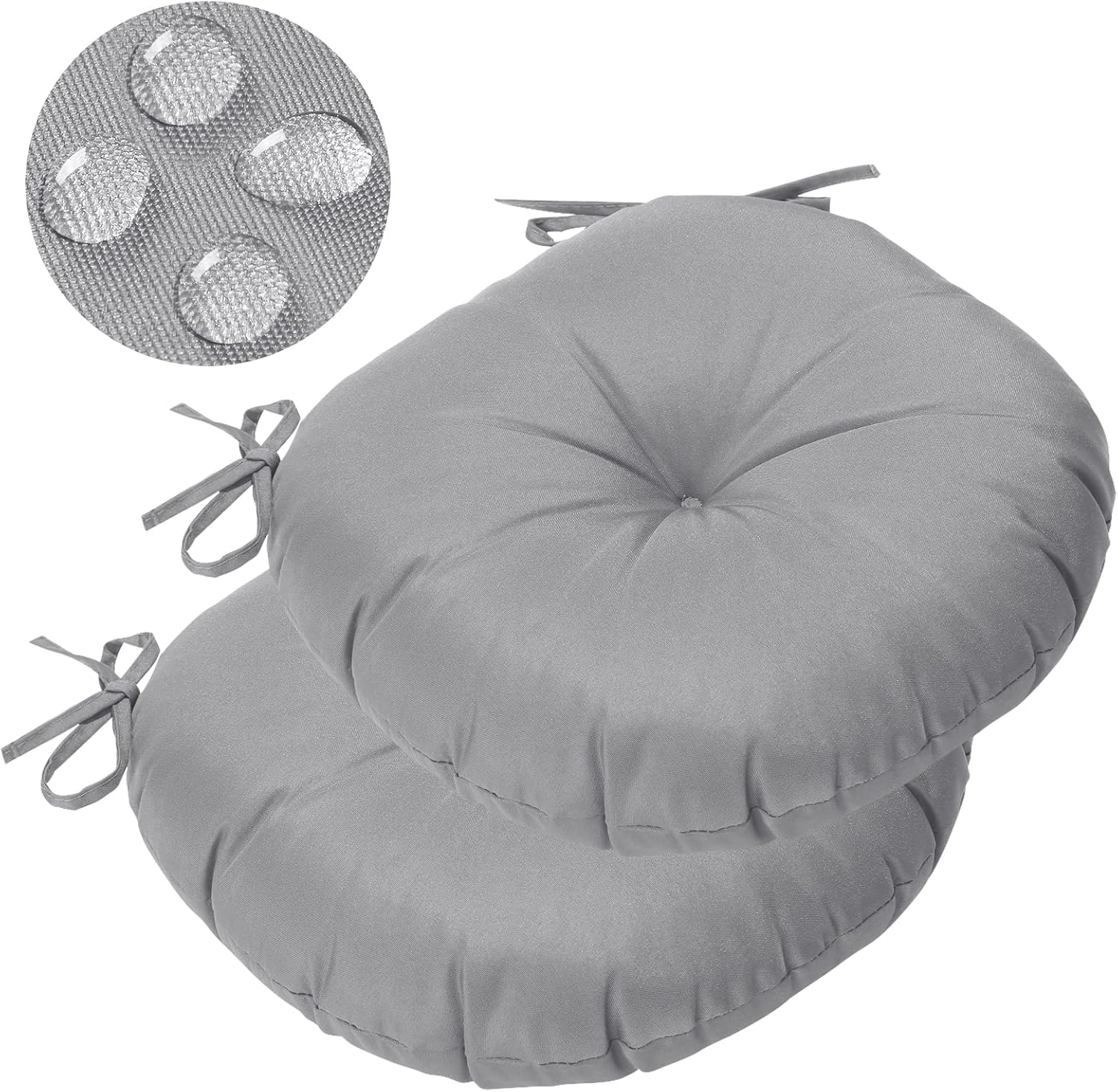 GUEGLSA Outdoor Tufted Round Cushions 15 inch, Waterproof Bistro Chair Cushions 15"x15"x3", Circular Seat Pads with Ties for Patio Garden, Set of 2, Red
