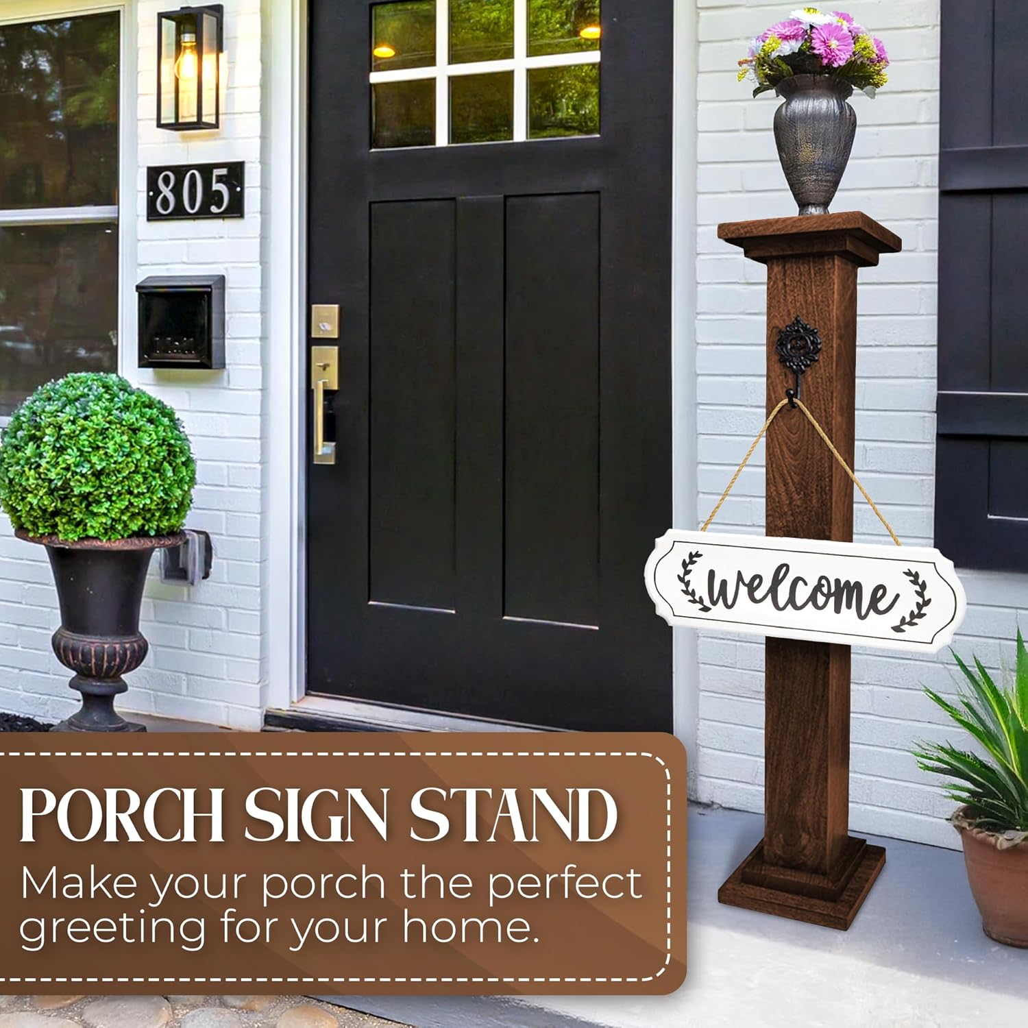 Wooden Porch Sign, Wreath Post - 42.5" Welcome Sign Post for Front Porch Decor - Handmade from Durable Mango Wood - Front Door Wreath Holder - Stand for Welcome Home Signs - Front Door Decor