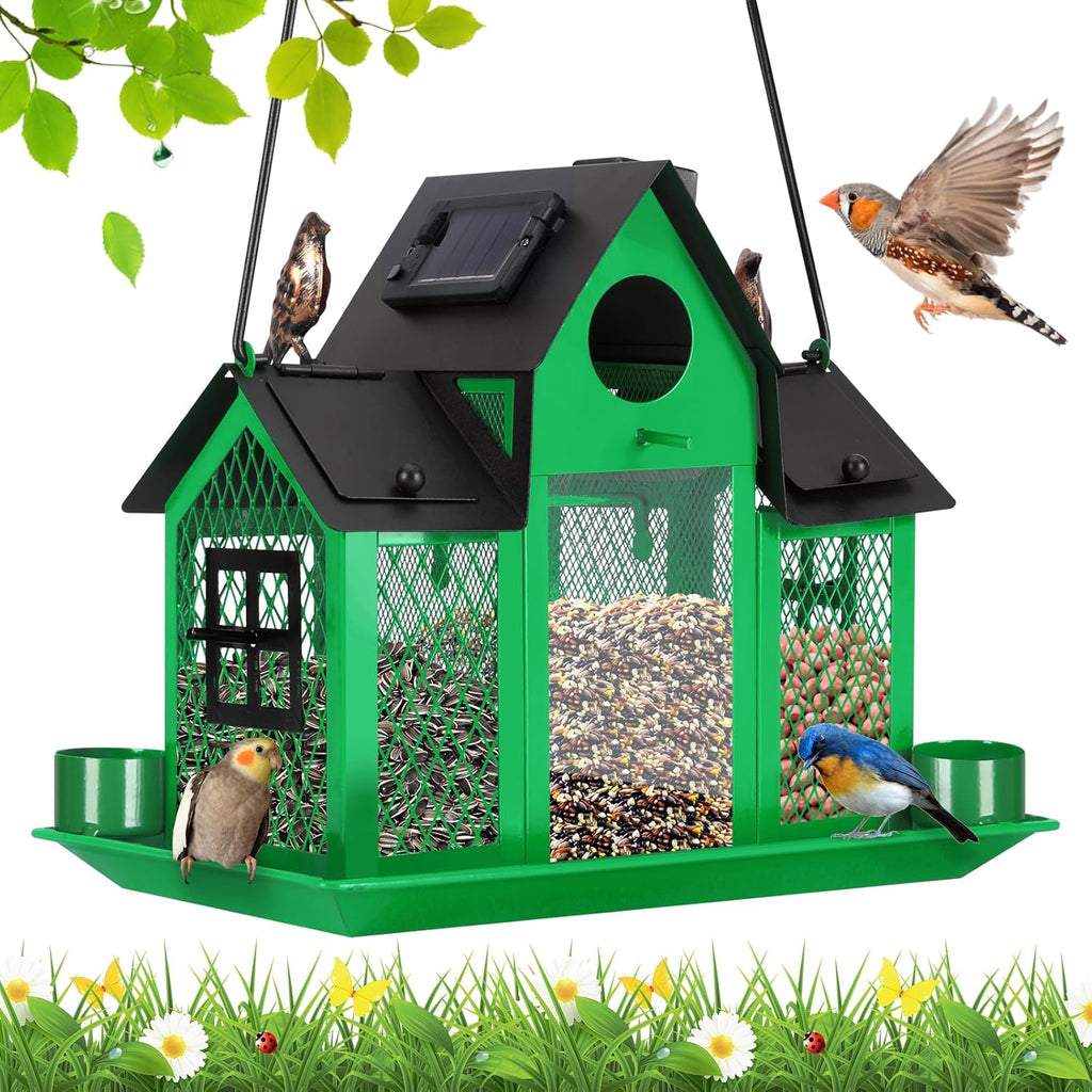 Solar Bird Feeders House Outside Hanging Metal Wild Bird Feeder Outdoors Large Cardinal Bird Feeder Birdhouses Squirrel Proof White