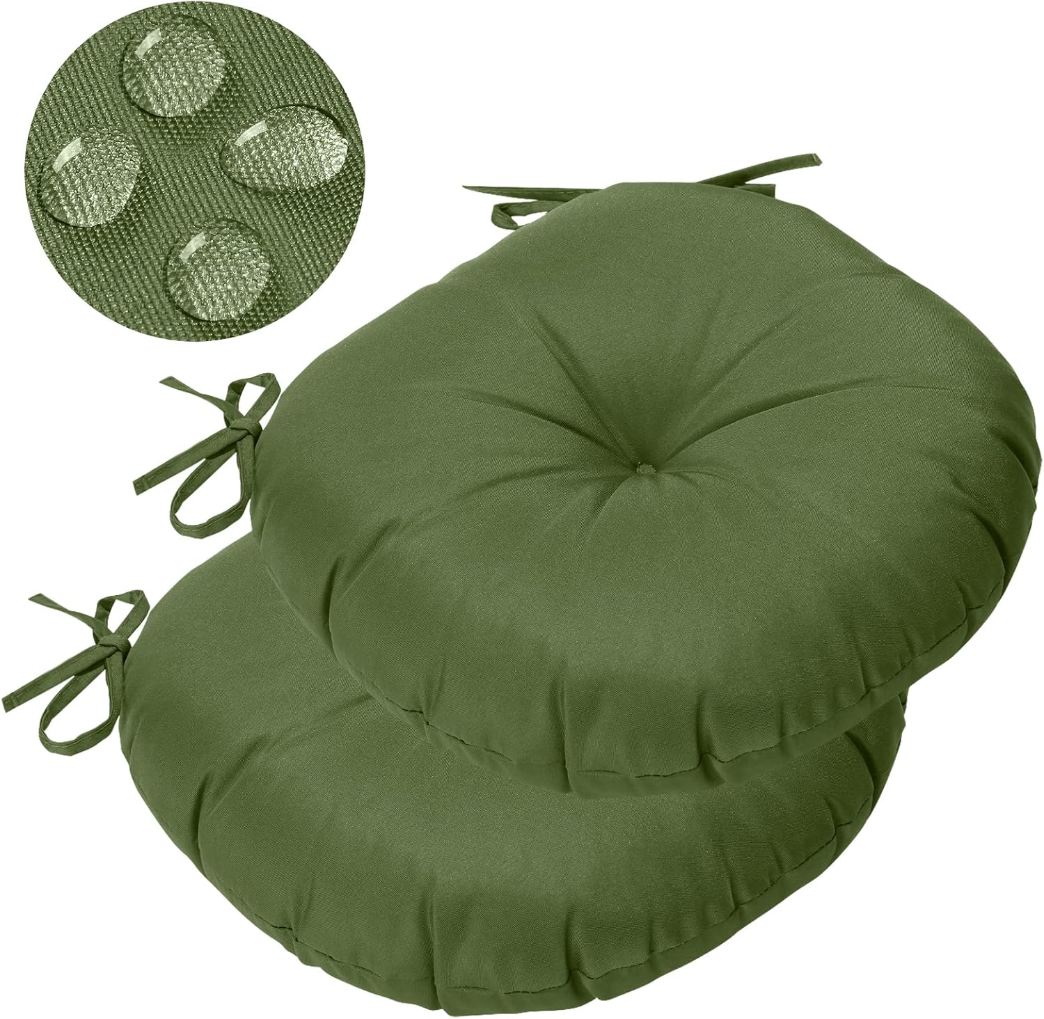 GUEGLSA Outdoor Tufted Round Cushions 15 inch, Waterproof Bistro Chair Cushions 15"x15"x3", Circular Seat Pads with Ties for Patio Garden, Set of 2, Red