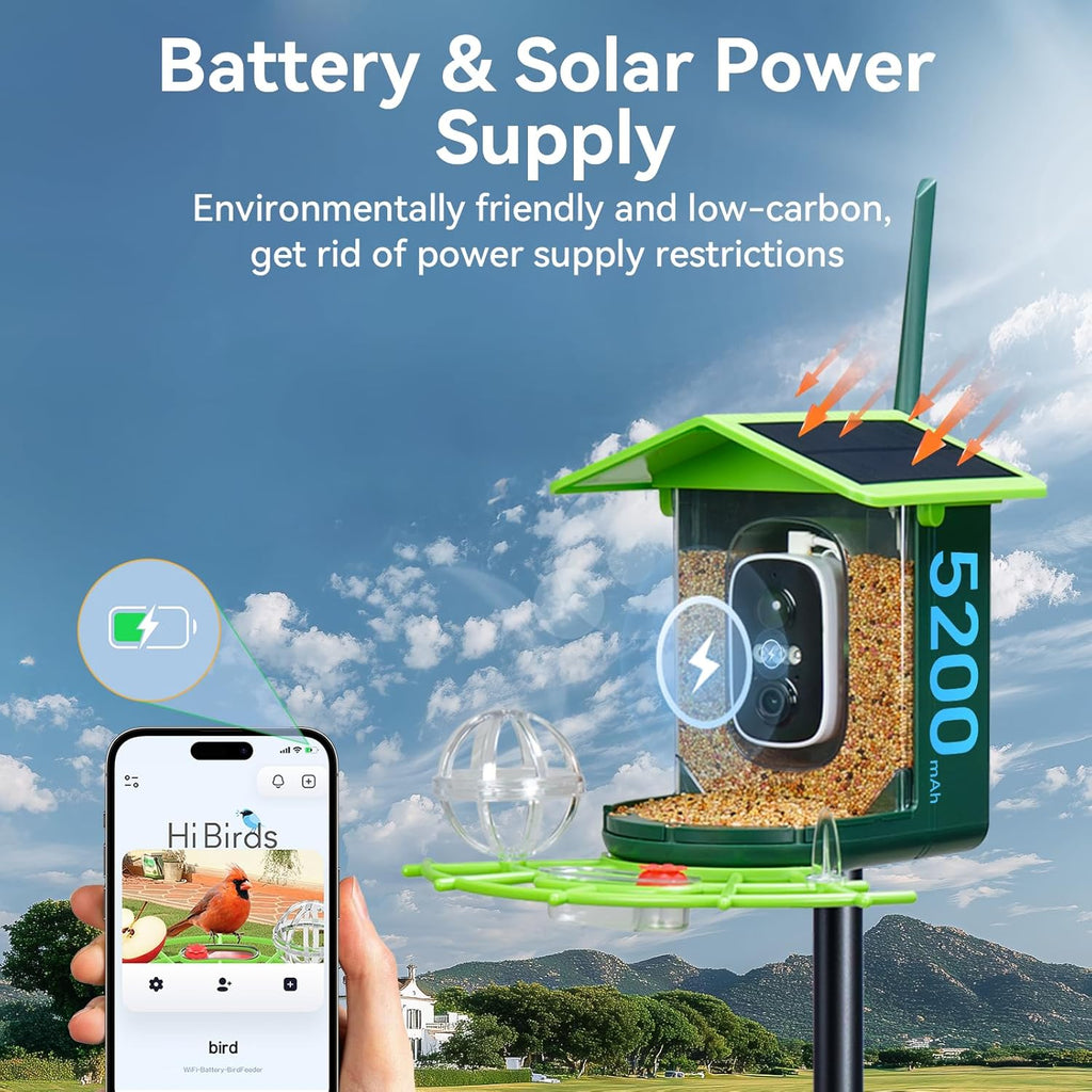 Bird Feeder with Camera and 75 Inch Pole&32GB SD Card, AI Birds Species, Smart Birds Camera Feeder Solar Powered, 2K HD Video, Instant Arrival Alerts&Notification, Ideal Gift for Bird Lovers