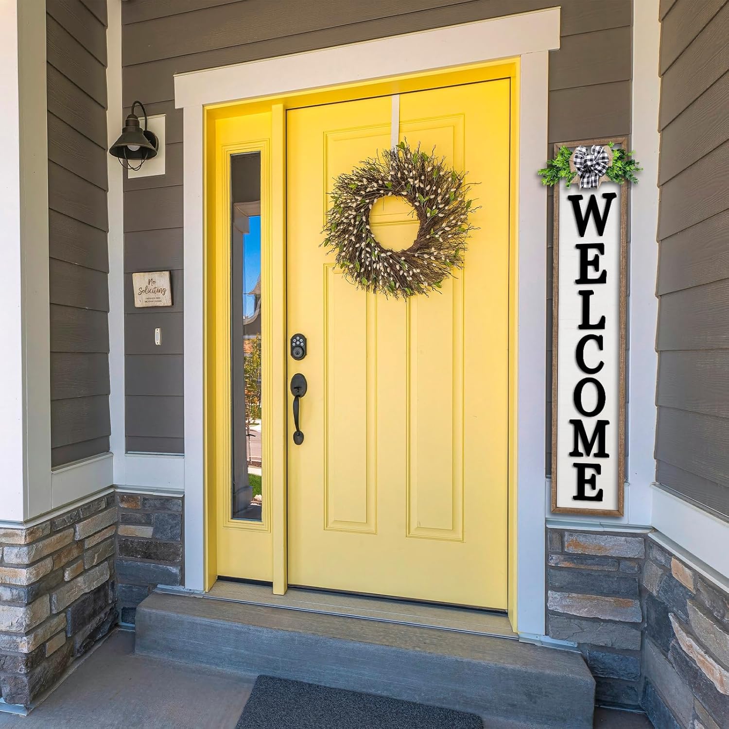 3D Outdoor Welcome Sign for Front Porch Standing 45"X9" Wood Frame Large Vertical Tall Leaner Welcome Signs Decor for Rustic Farmhouse Outside Home Front Door Decorations (Wood White)