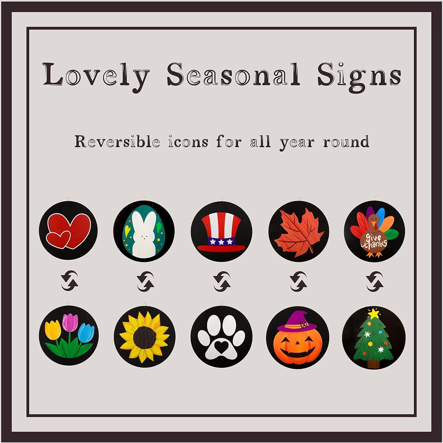 Welcome Sign for Front Porch Standing, Interchangeable Wooden Sign with 5 Designed Double-Sided Icons for Front Door, All Seasonal Farmhouse Rustic Modern Porch Decor for Fall Harvest