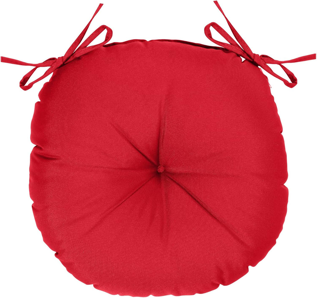 GUEGLSA Outdoor Tufted Round Cushions 15 inch, Waterproof Bistro Chair Cushions 15"x15"x3", Circular Seat Pads with Ties for Patio Garden, Set of 2, Red