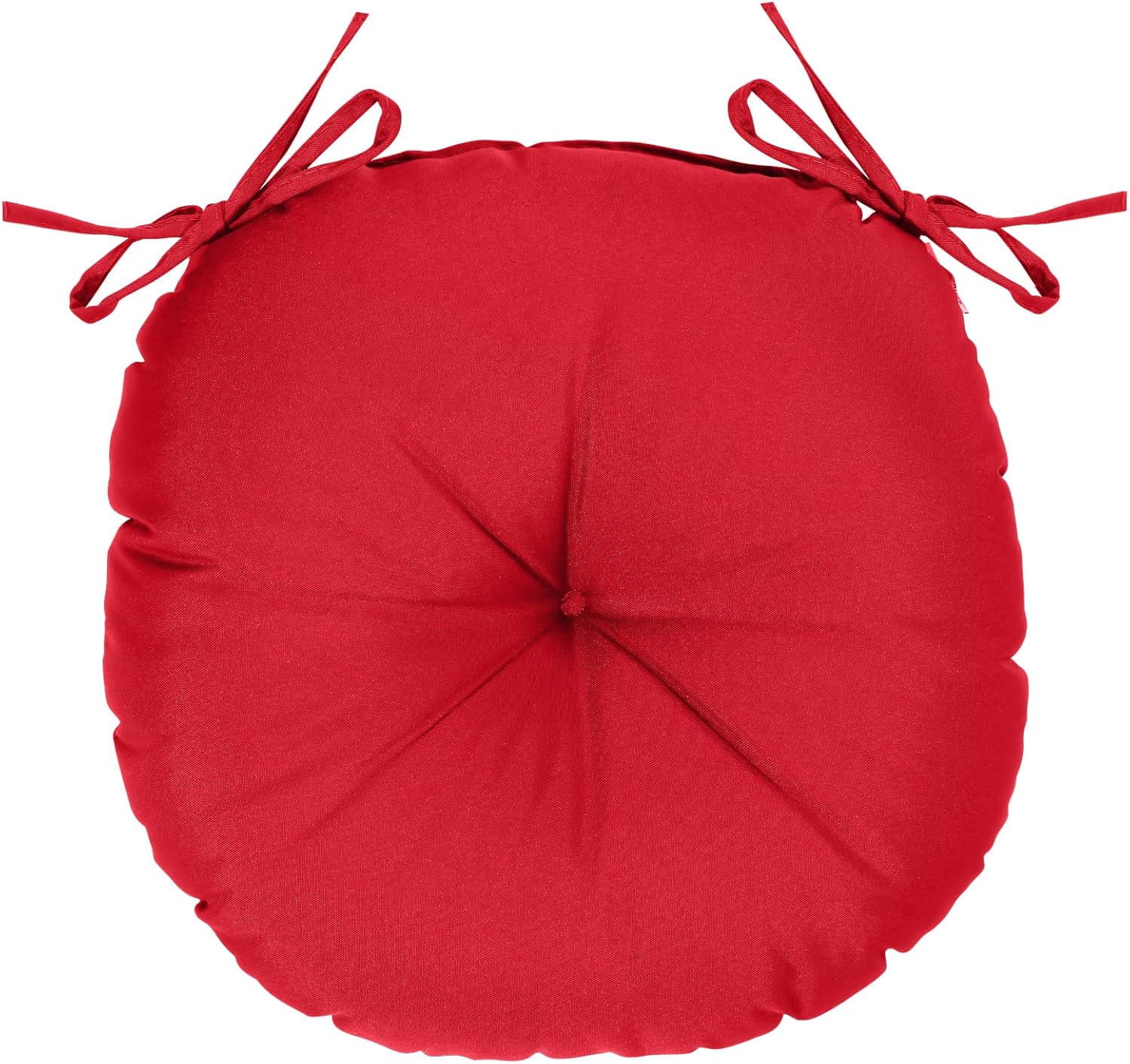 GUEGLSA Outdoor Tufted Round Cushions 15 inch, Waterproof Bistro Chair Cushions 15"x15"x3", Circular Seat Pads with Ties for Patio Garden, Set of 2, Red