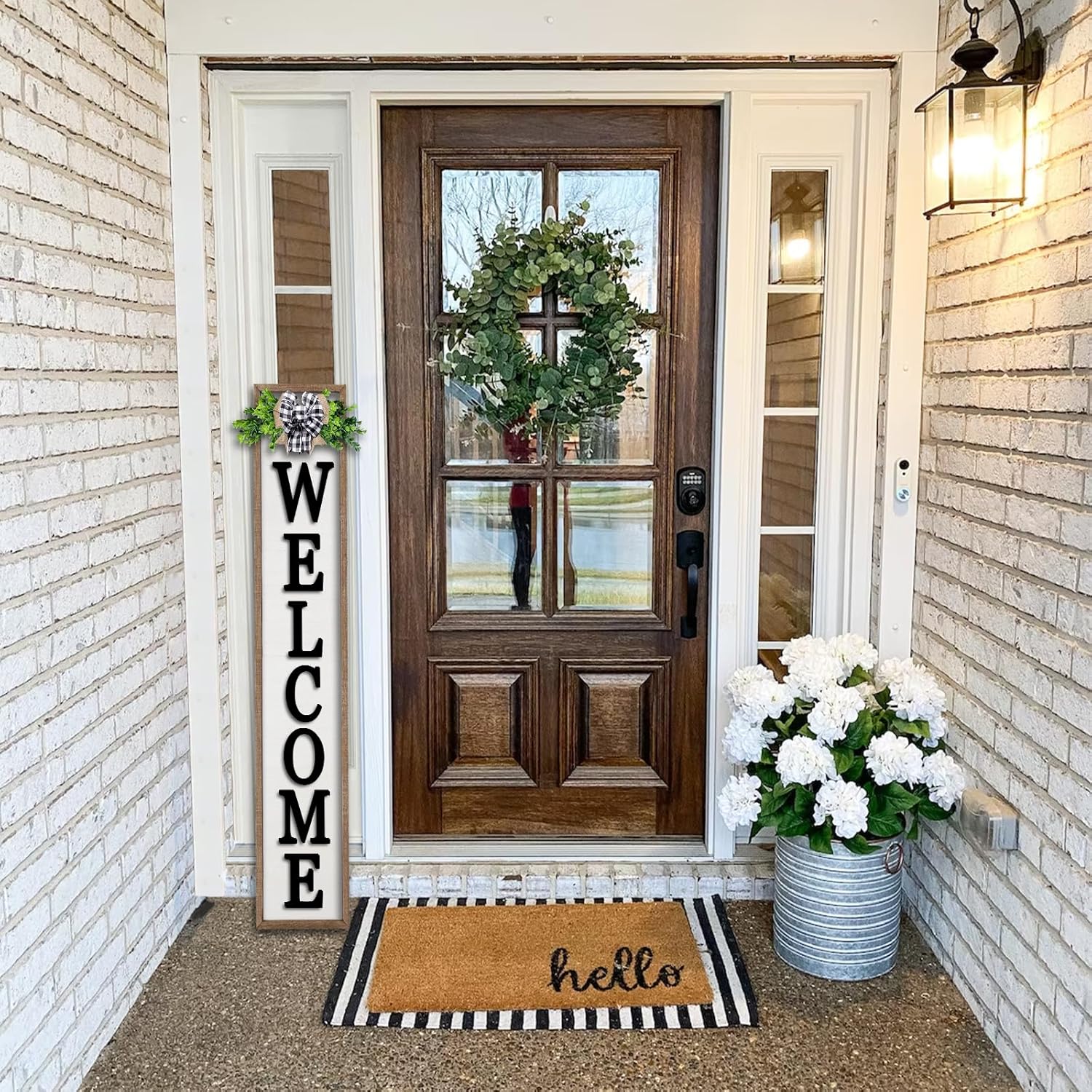 3D Outdoor Welcome Sign for Front Porch Standing 45"X9" Wood Frame Large Vertical Tall Leaner Welcome Signs Decor for Rustic Farmhouse Outside Home Front Door Decorations (Wood White)
