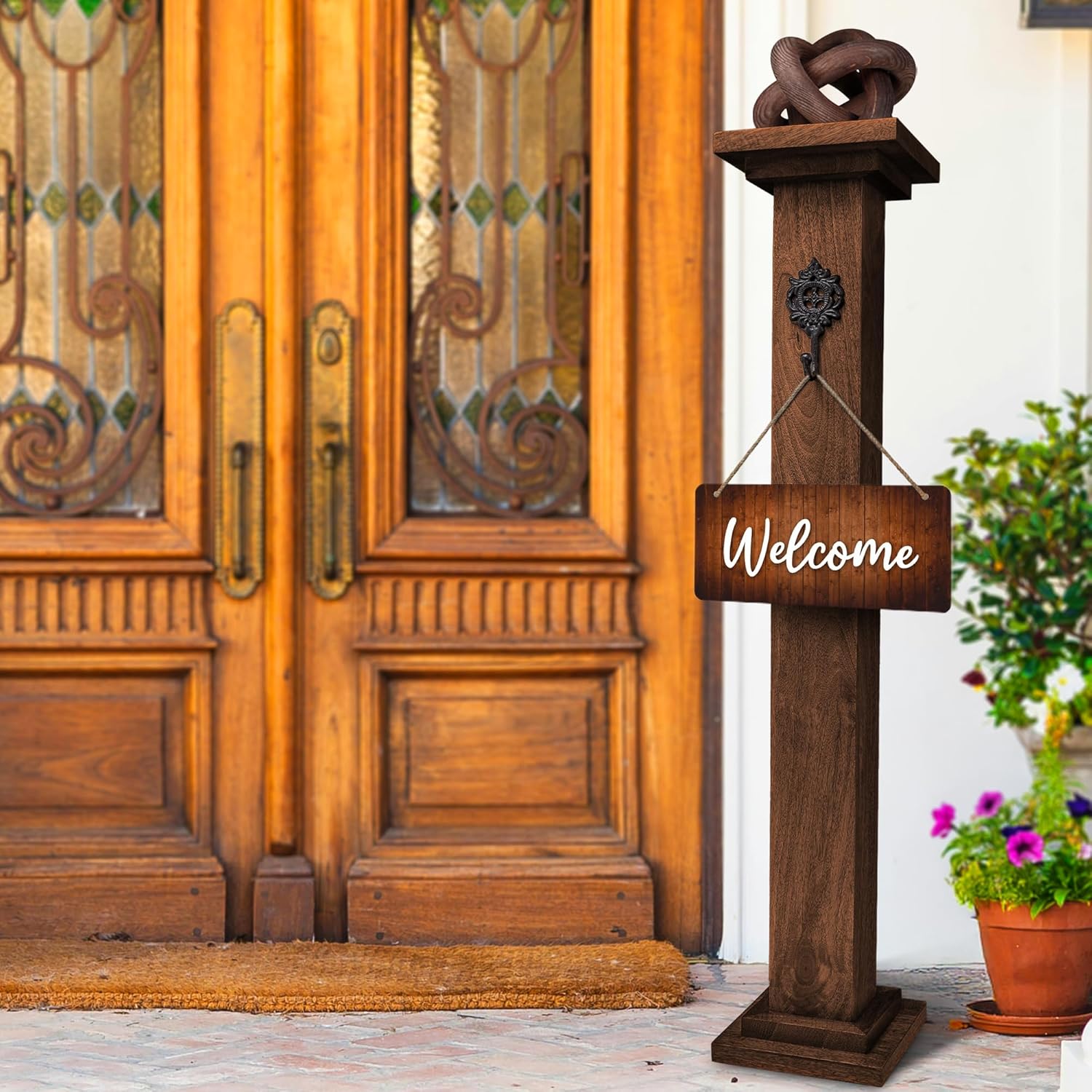 Wooden Porch Sign, Wreath Post - 42.5" Welcome Sign Post for Front Porch Decor - Handmade from Durable Mango Wood - Front Door Wreath Holder - Stand for Welcome Home Signs - Front Door Decor