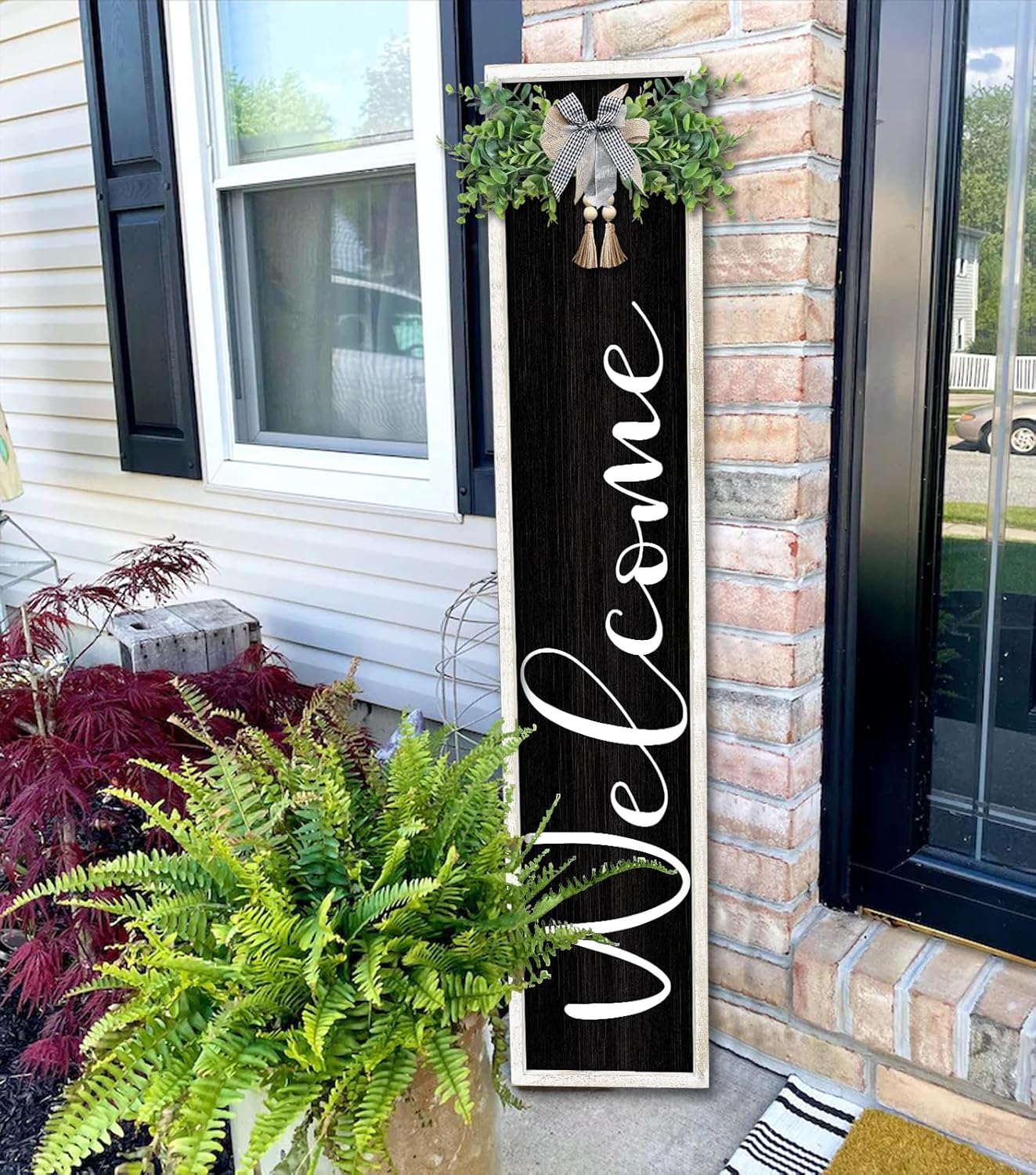 Welcome Sign for Front Porch Standing 45"X9" Large Outdoor Decor Rustic Vertical Leaner Wood Frame Porch Tall Welcome Signs for Farmhouse Outside Front Door Decorations (Wood White)